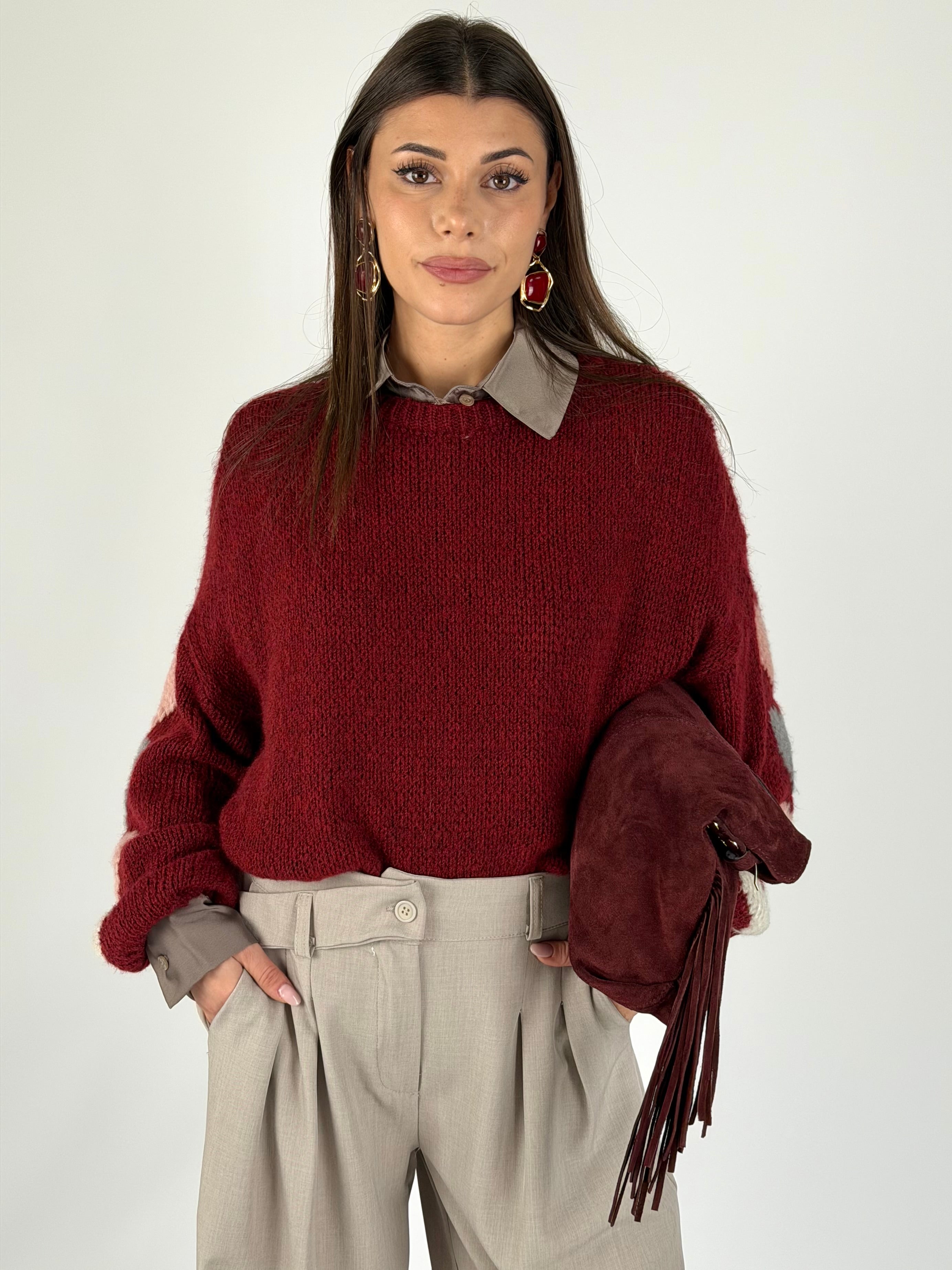Maglione cuori bordeaux
