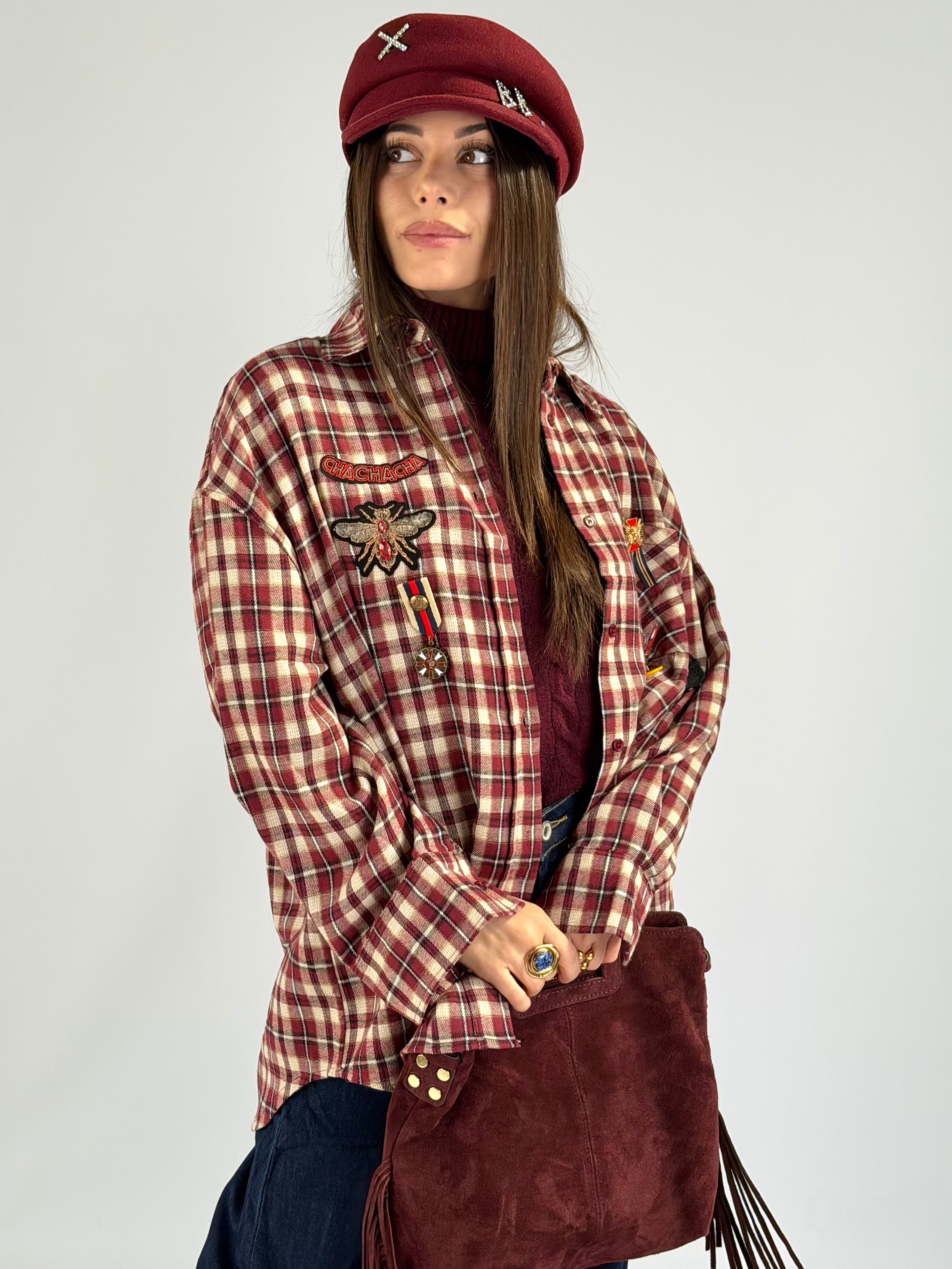 Camicia check spille bordeaux