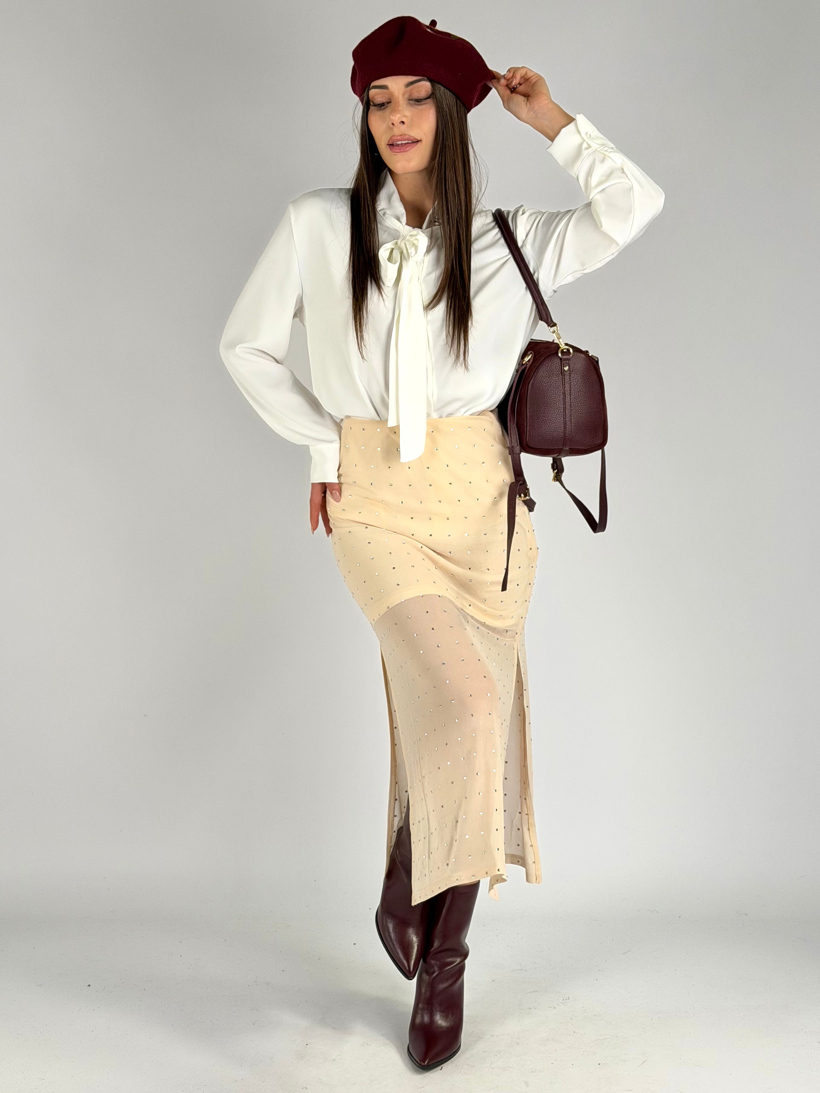 Gonna velata borchie beige