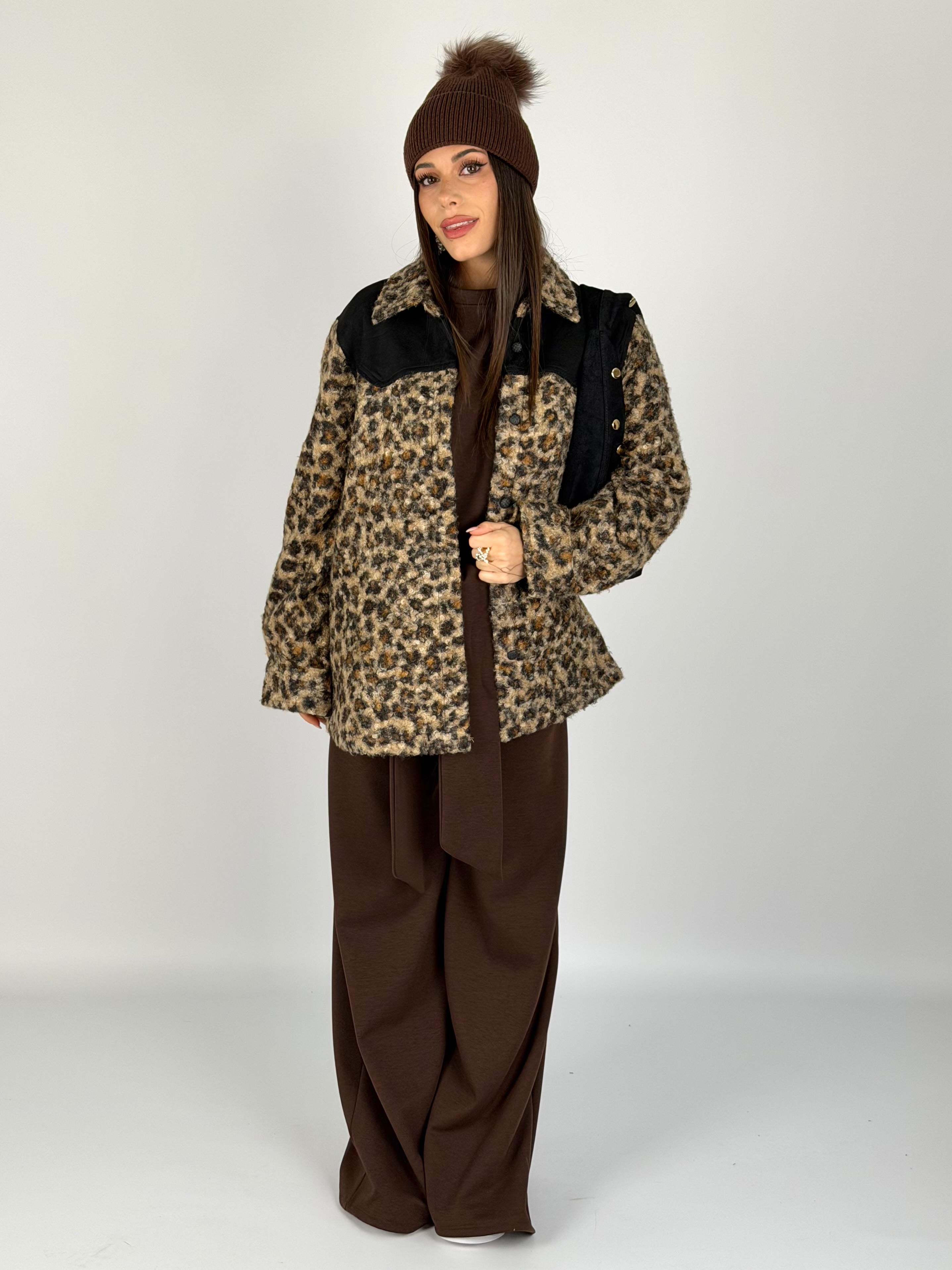 Giubbino teddy Leopard nero