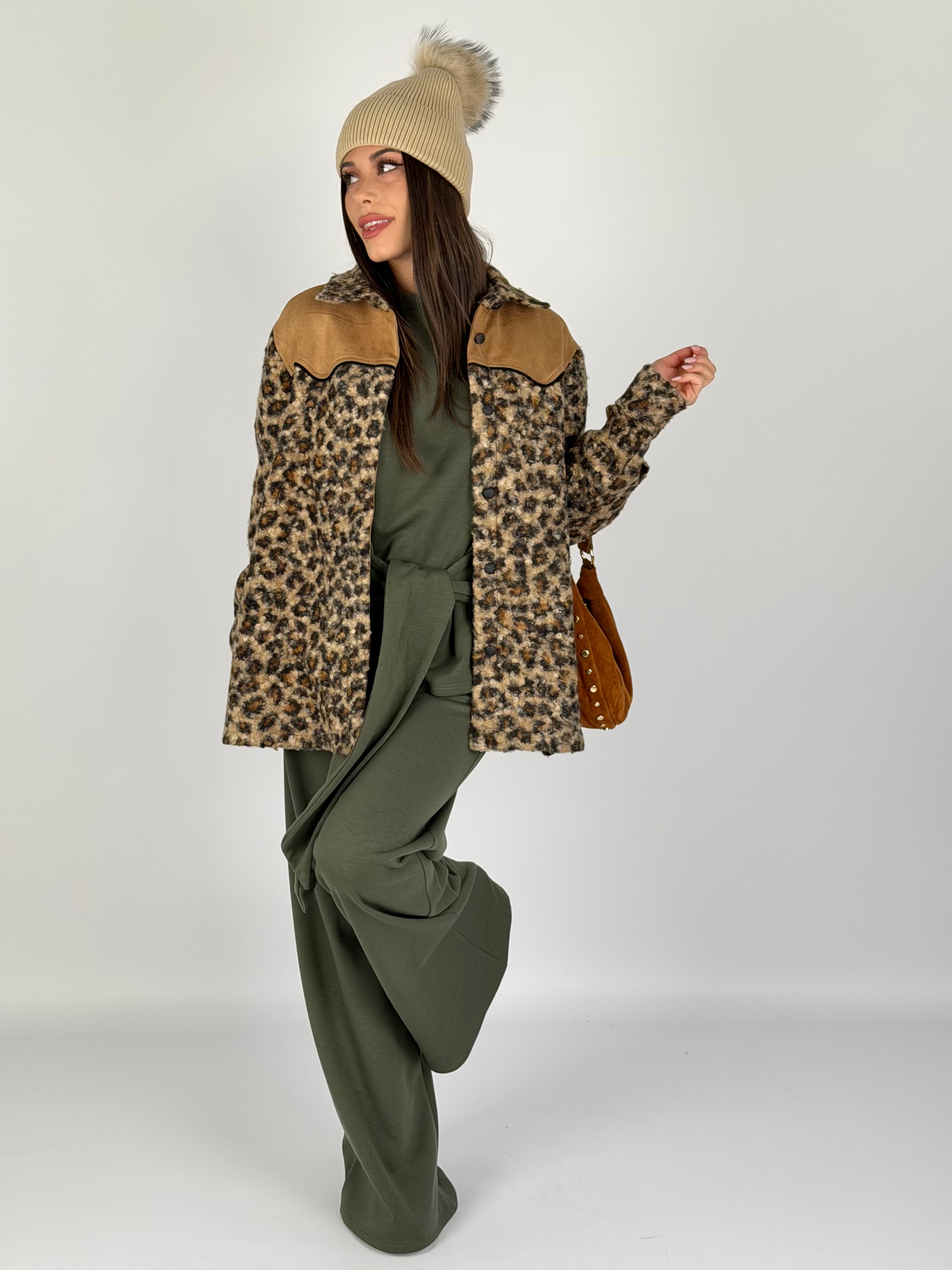 Giubbino teddy Leopard marrone