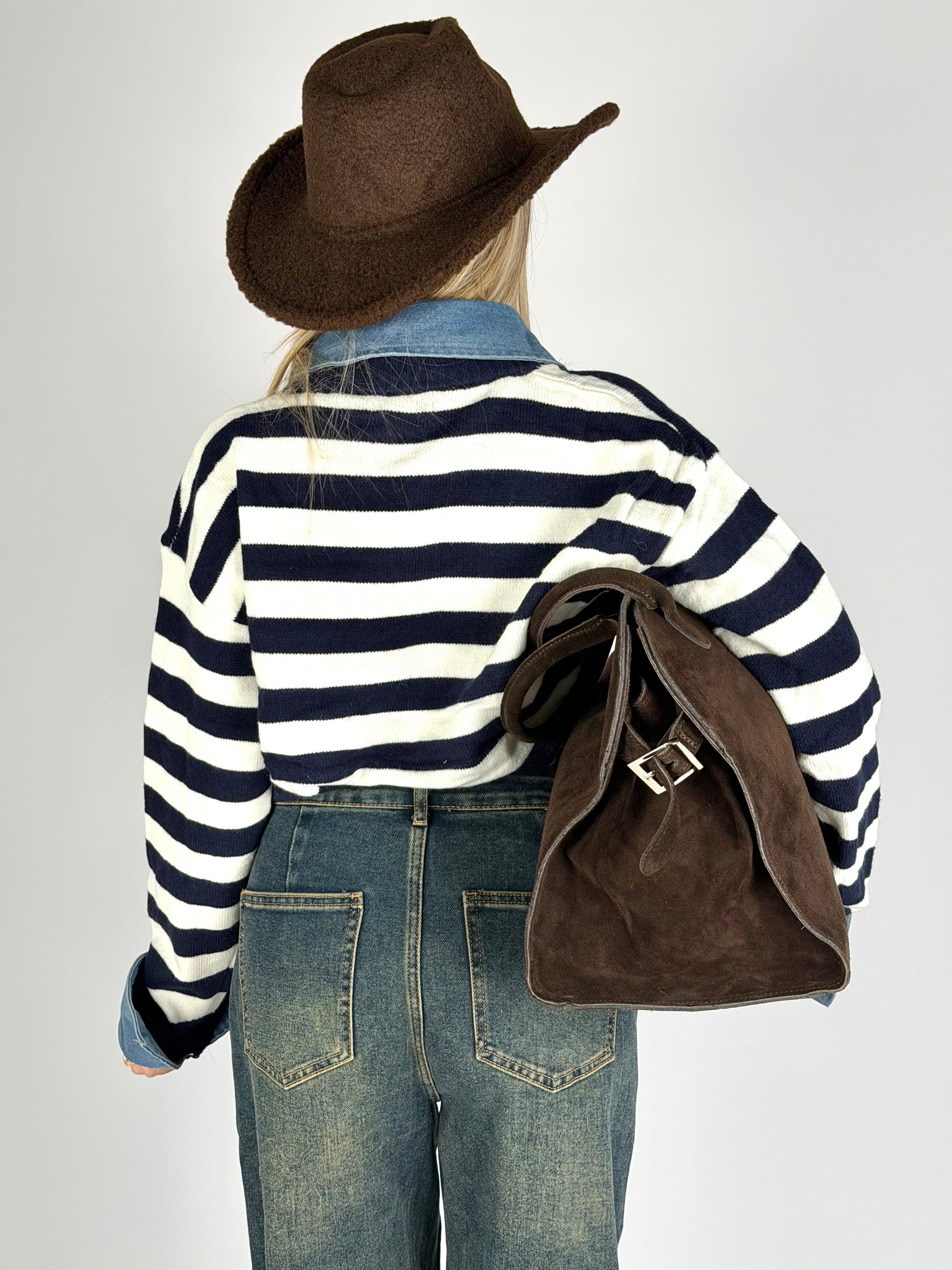 Maglia colletto denim