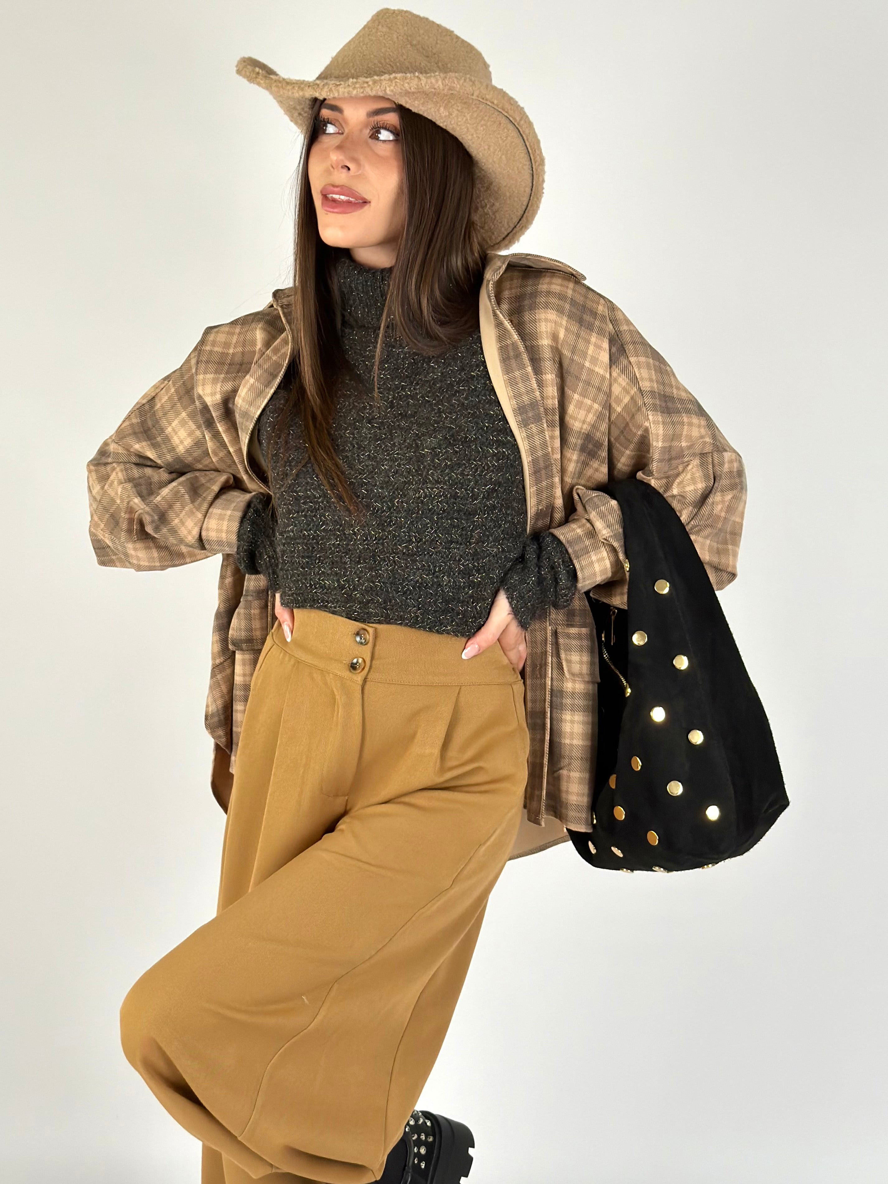 Camicia check parigina tabacco