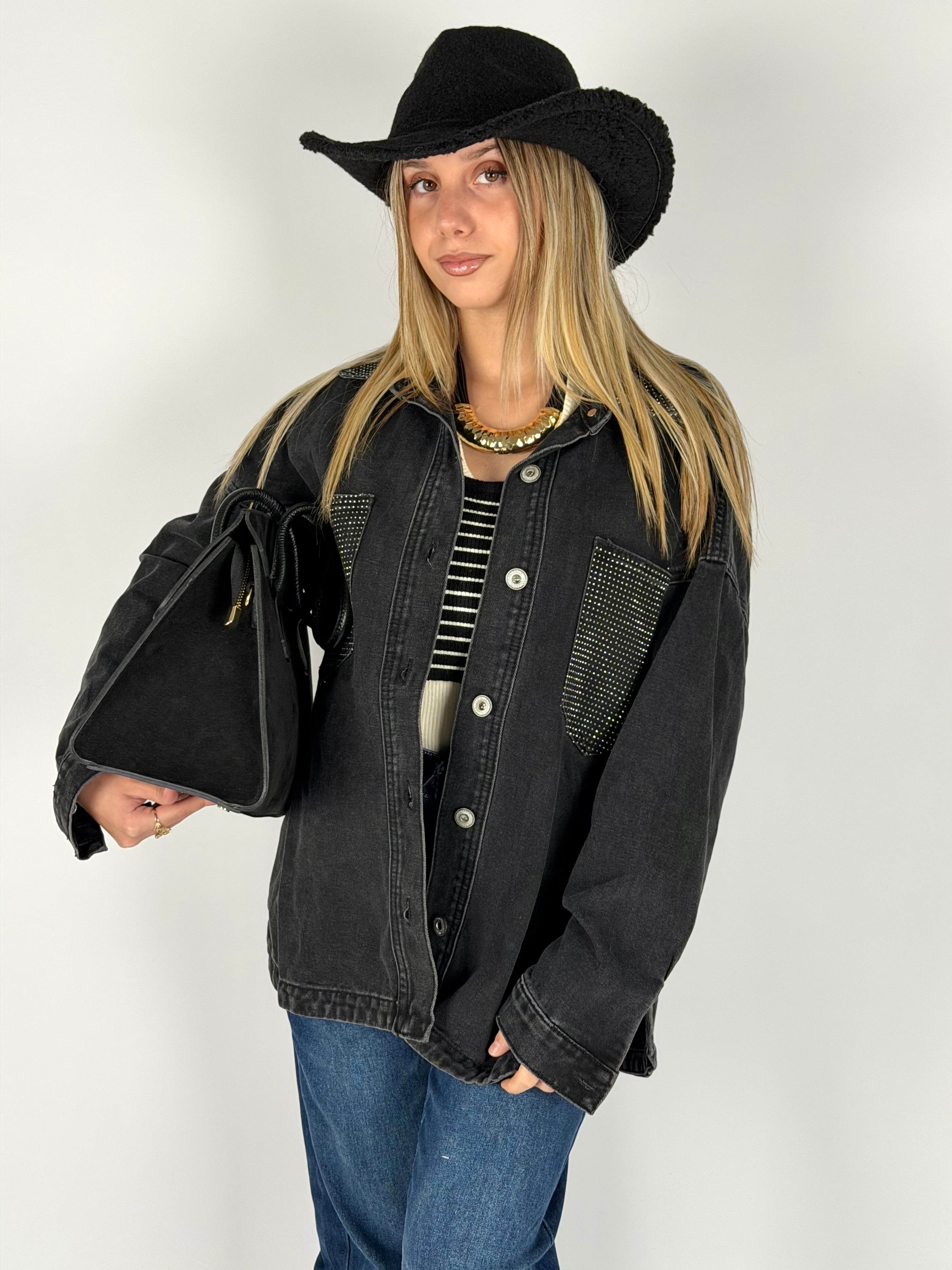 Camicia denim zirconi nera