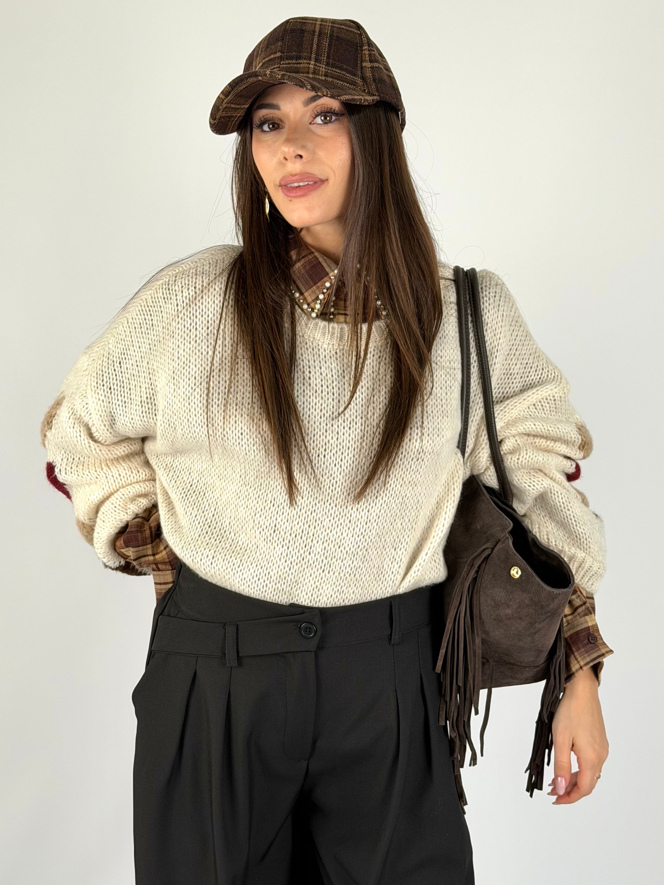 Maglione cuori beige