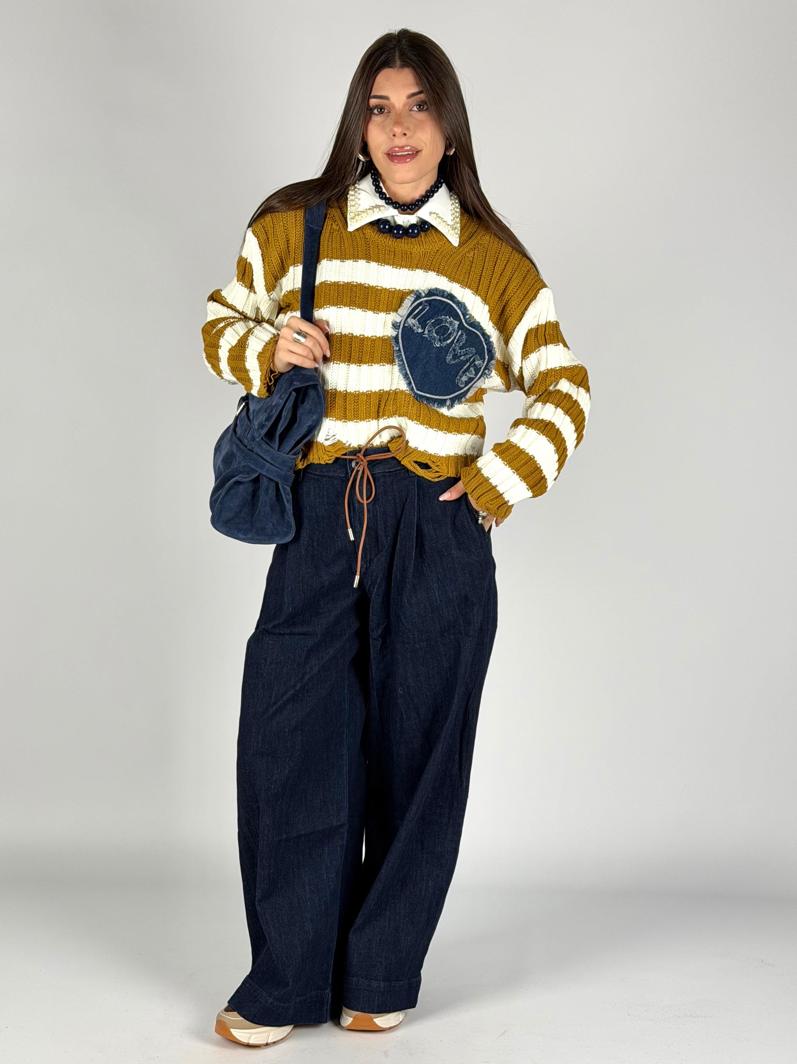 Maglia cuore denim senape