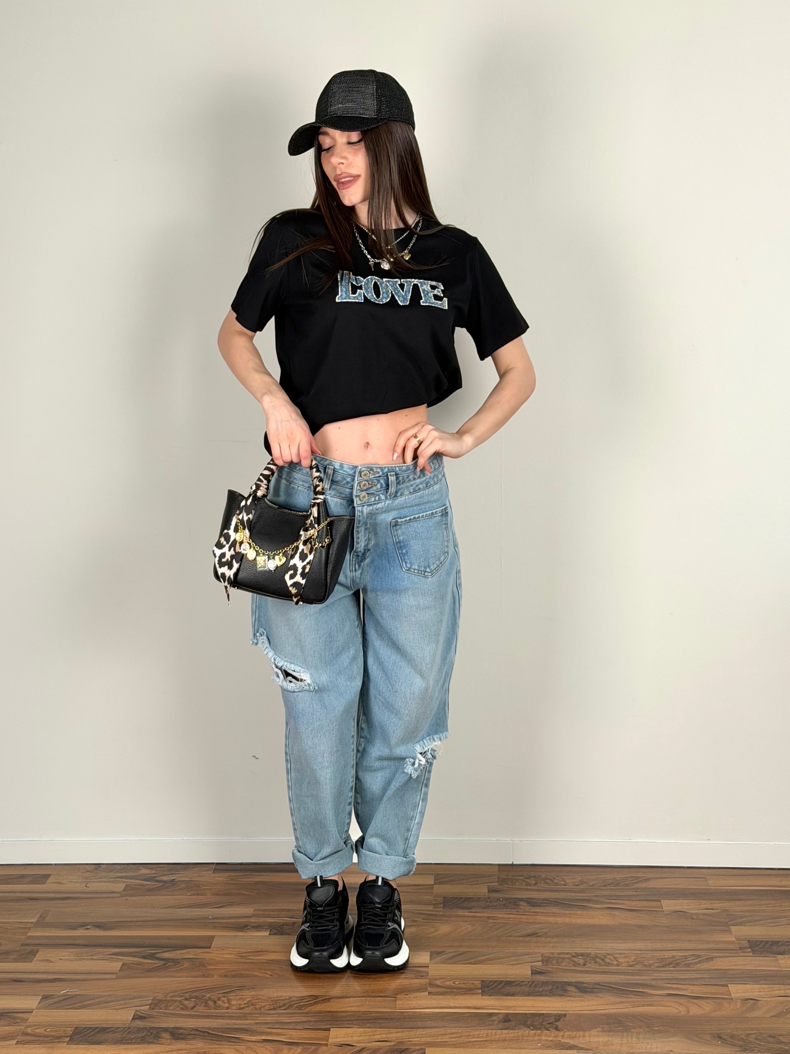 T-shirt love denim nera