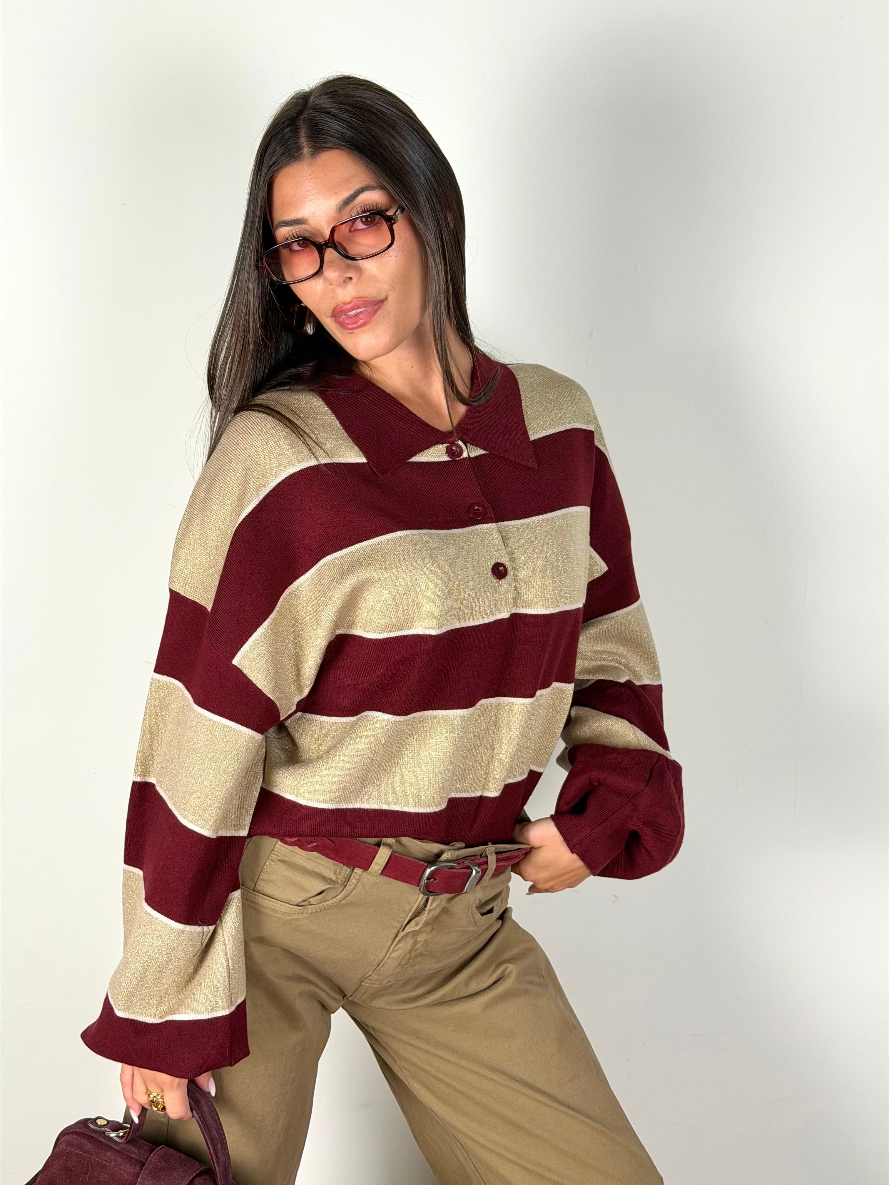 Maglia polo righe bordeaux