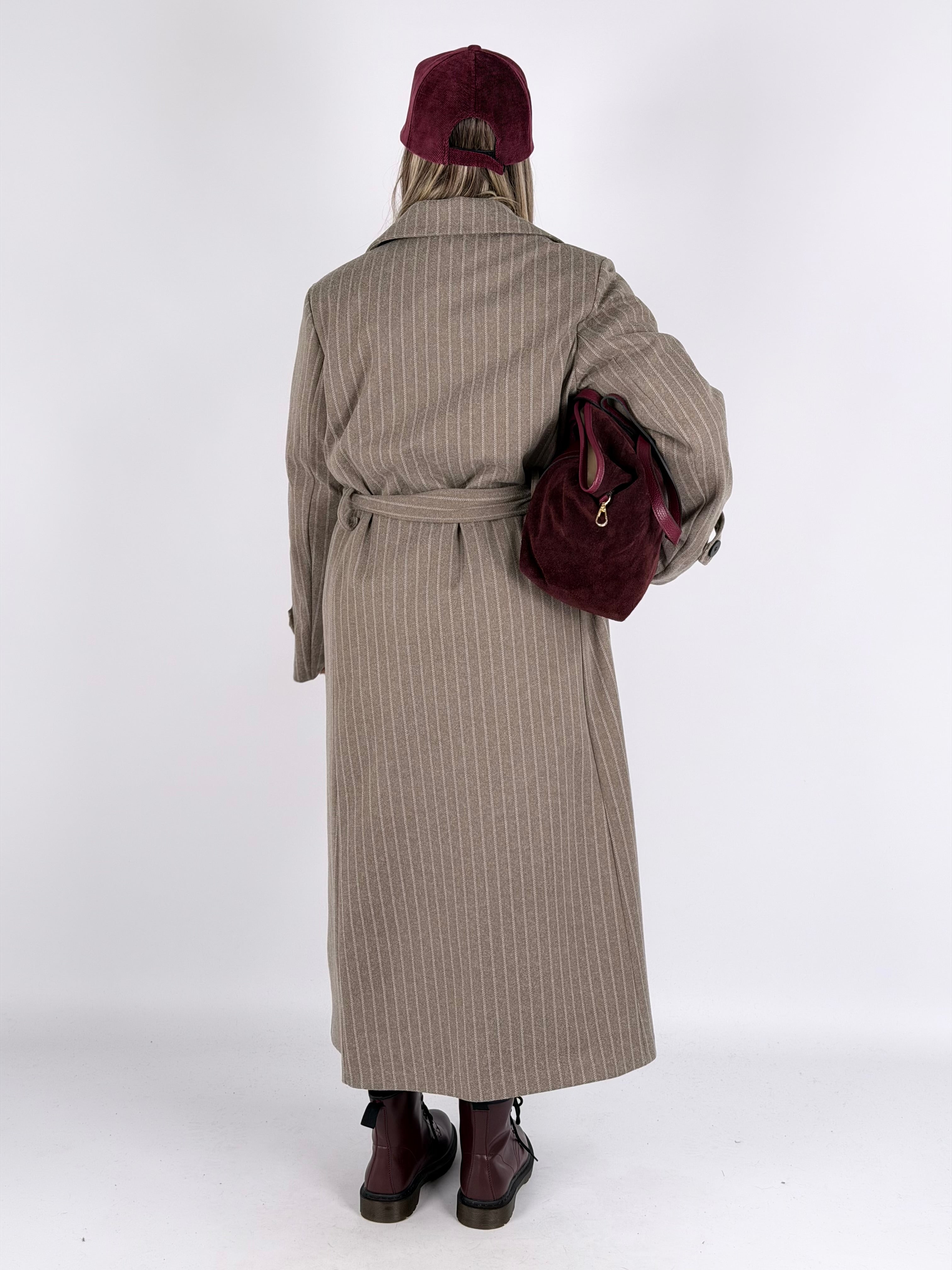 Cappotto gessato beige