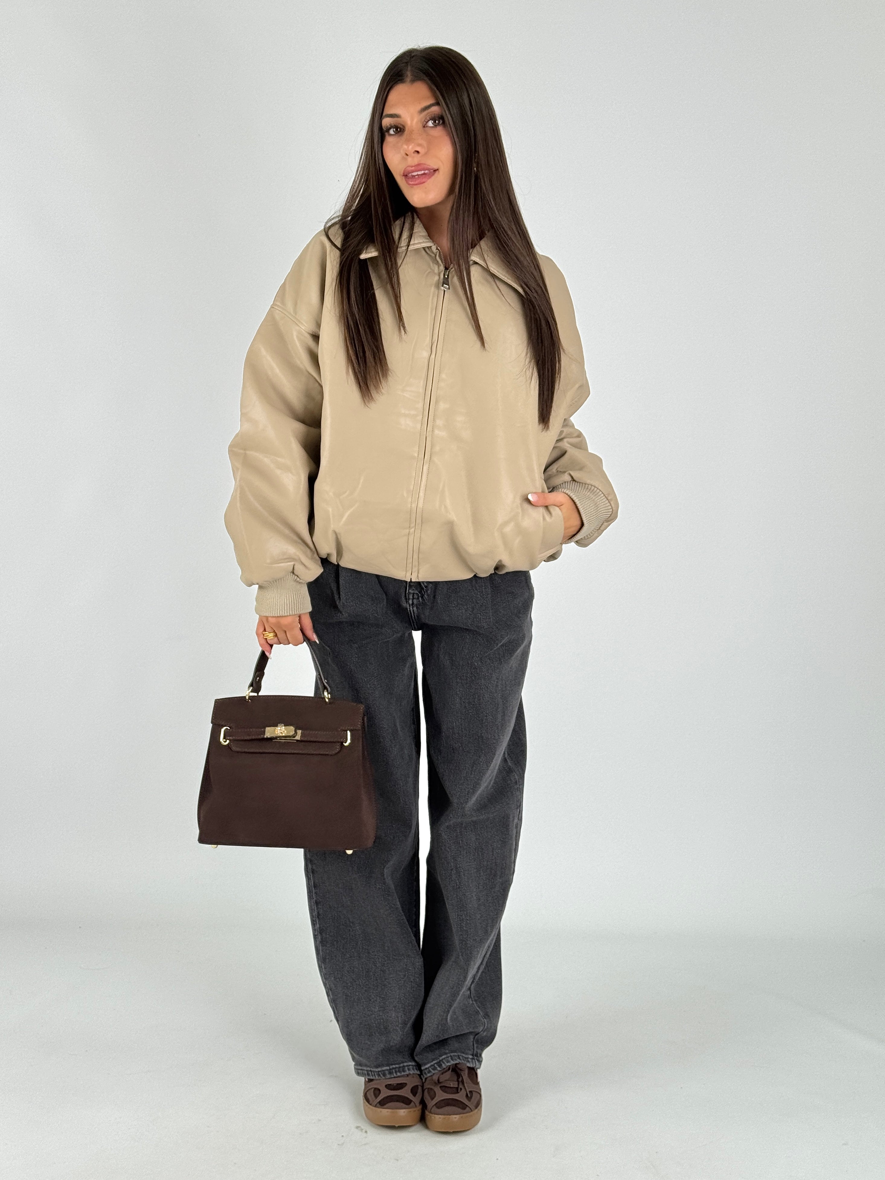 Bomber in ecopelle beige