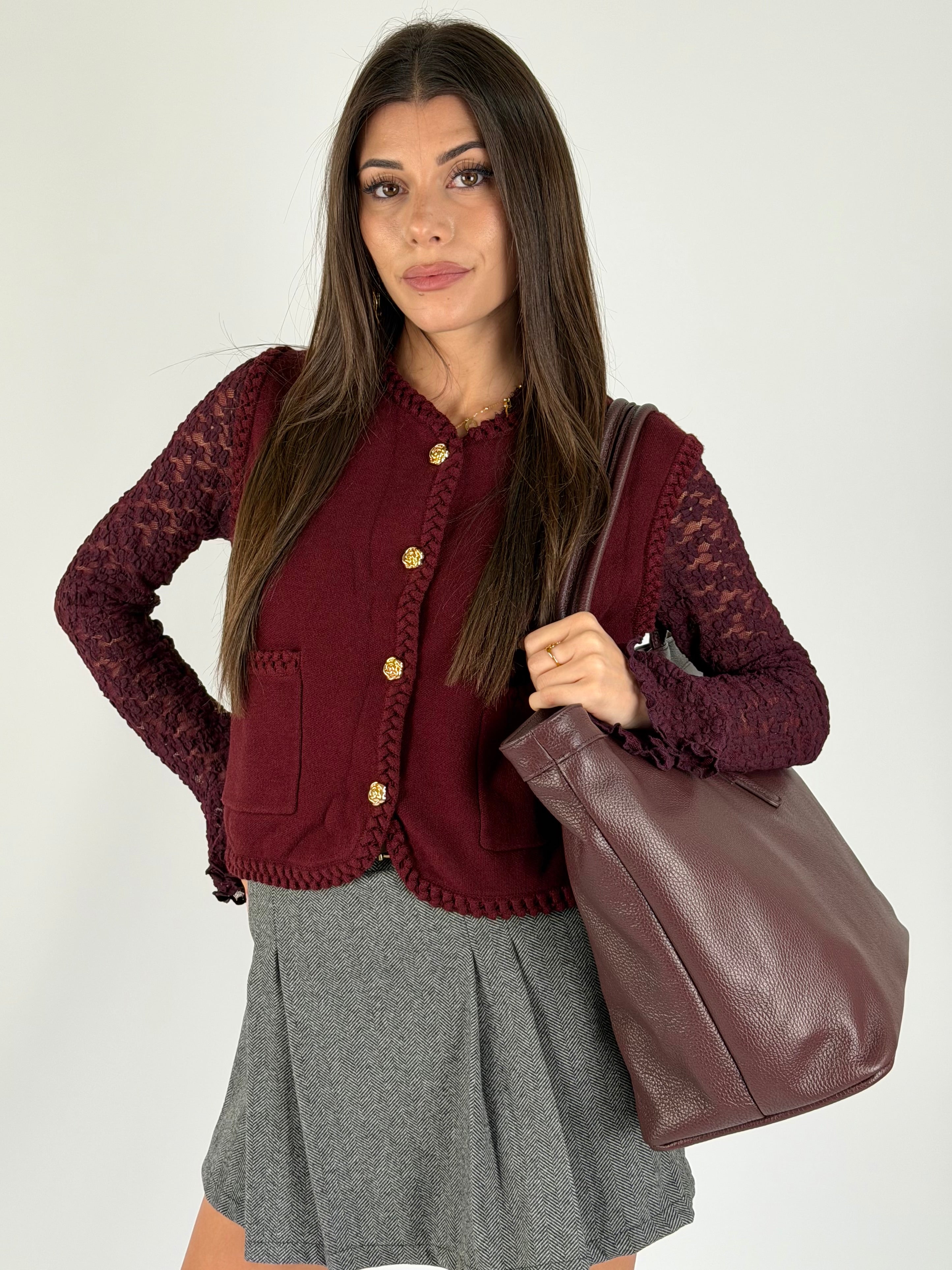 Gilet bottoni treccia bordeaux