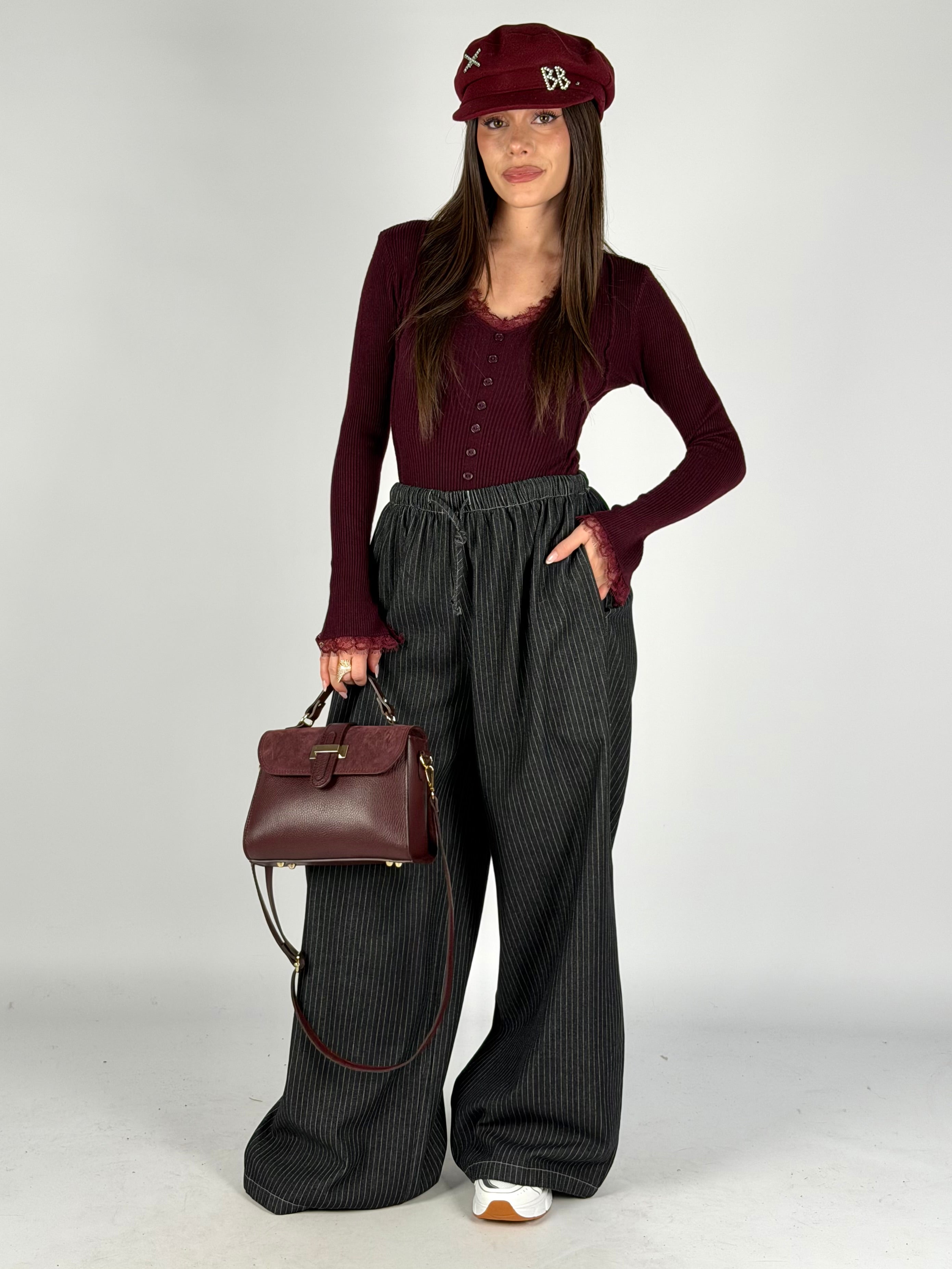 Pantalone maxi gessato Amour