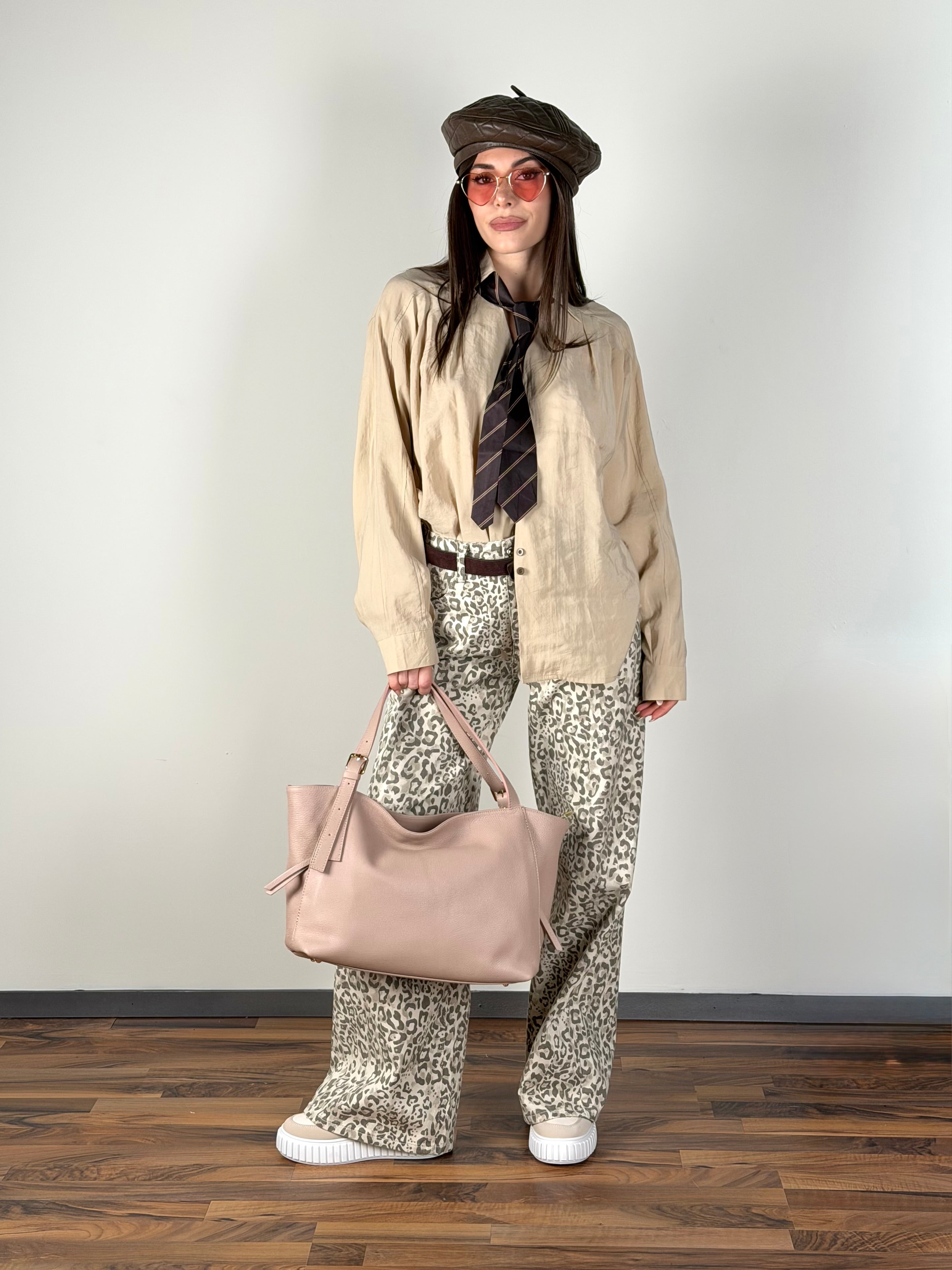 Camicia cravatta beige