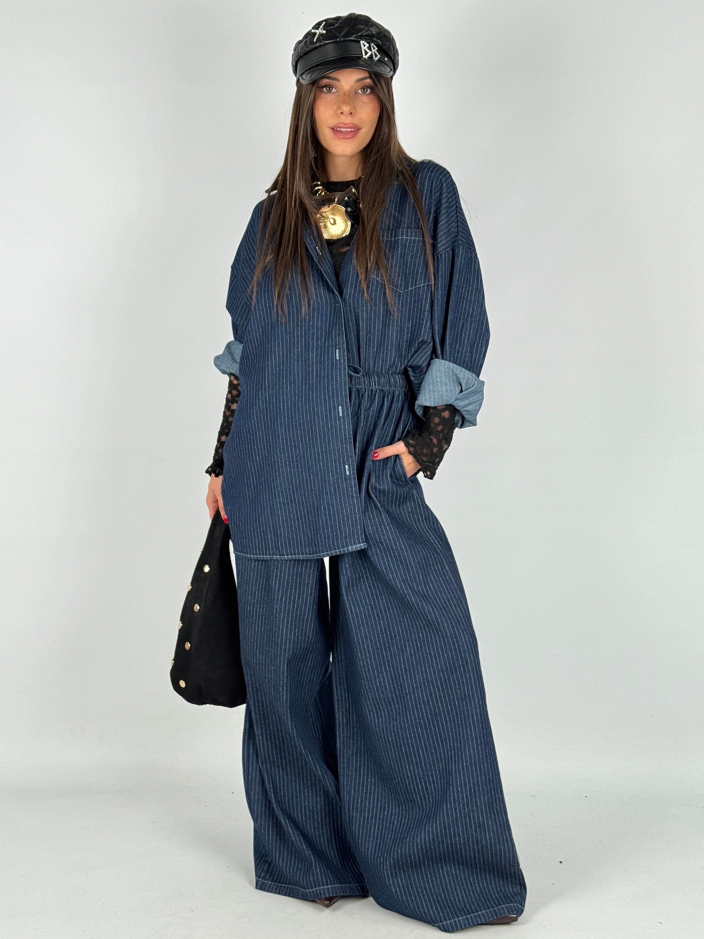 Camicia completo denim gessato