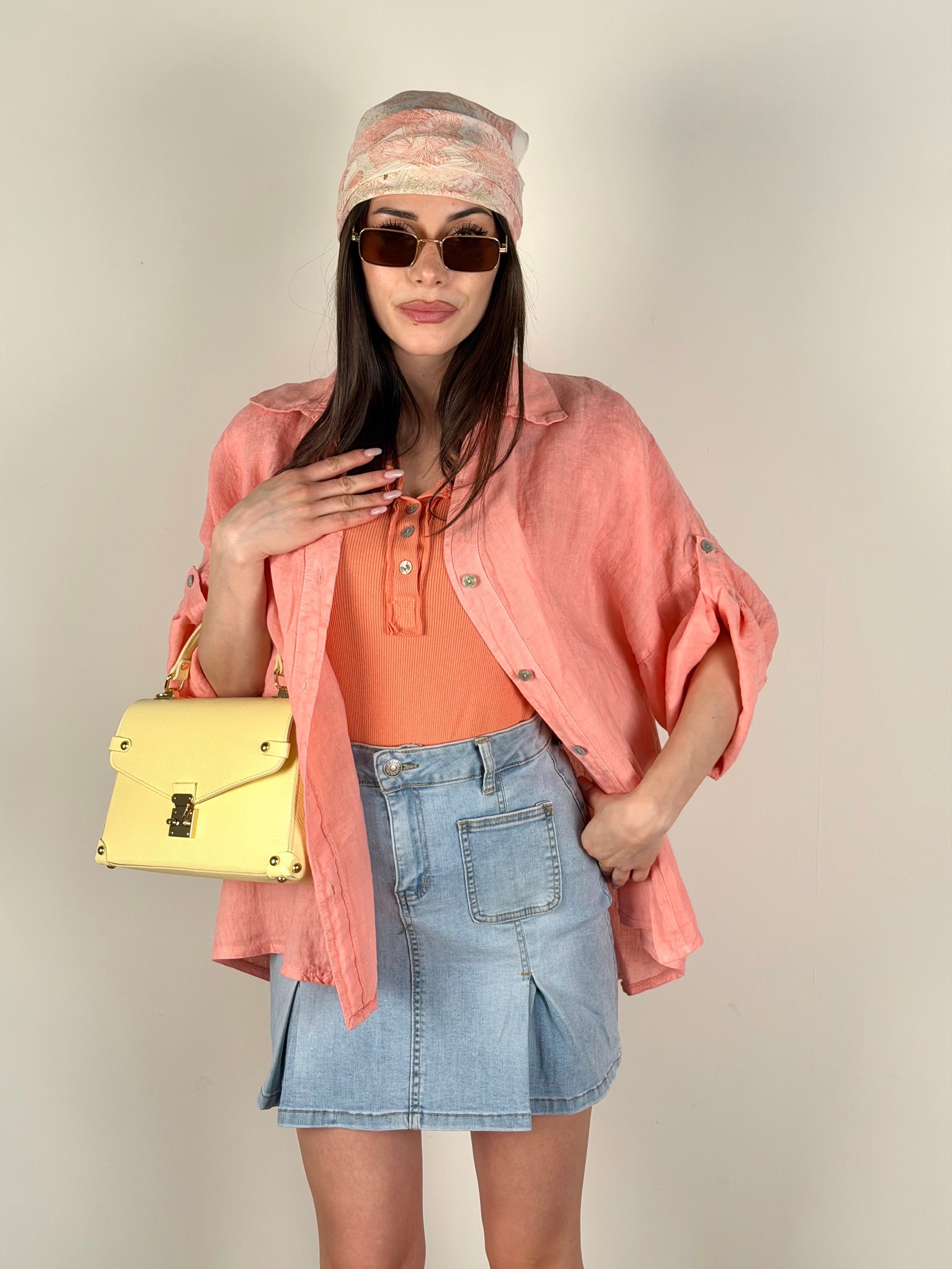 Camicia Sandy Puro Lino rosa/salmone