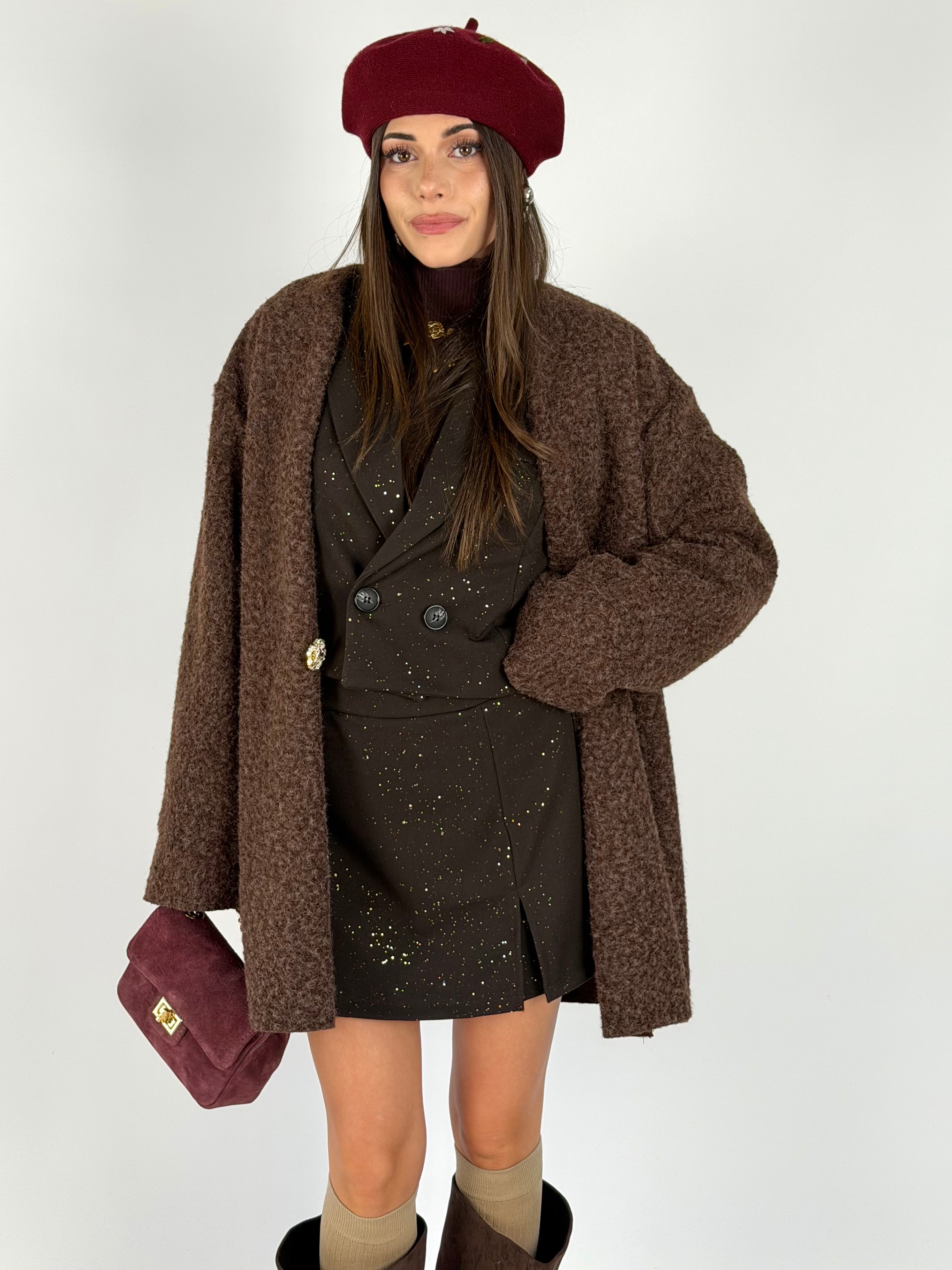 Cappotto bottoni gioiello moro