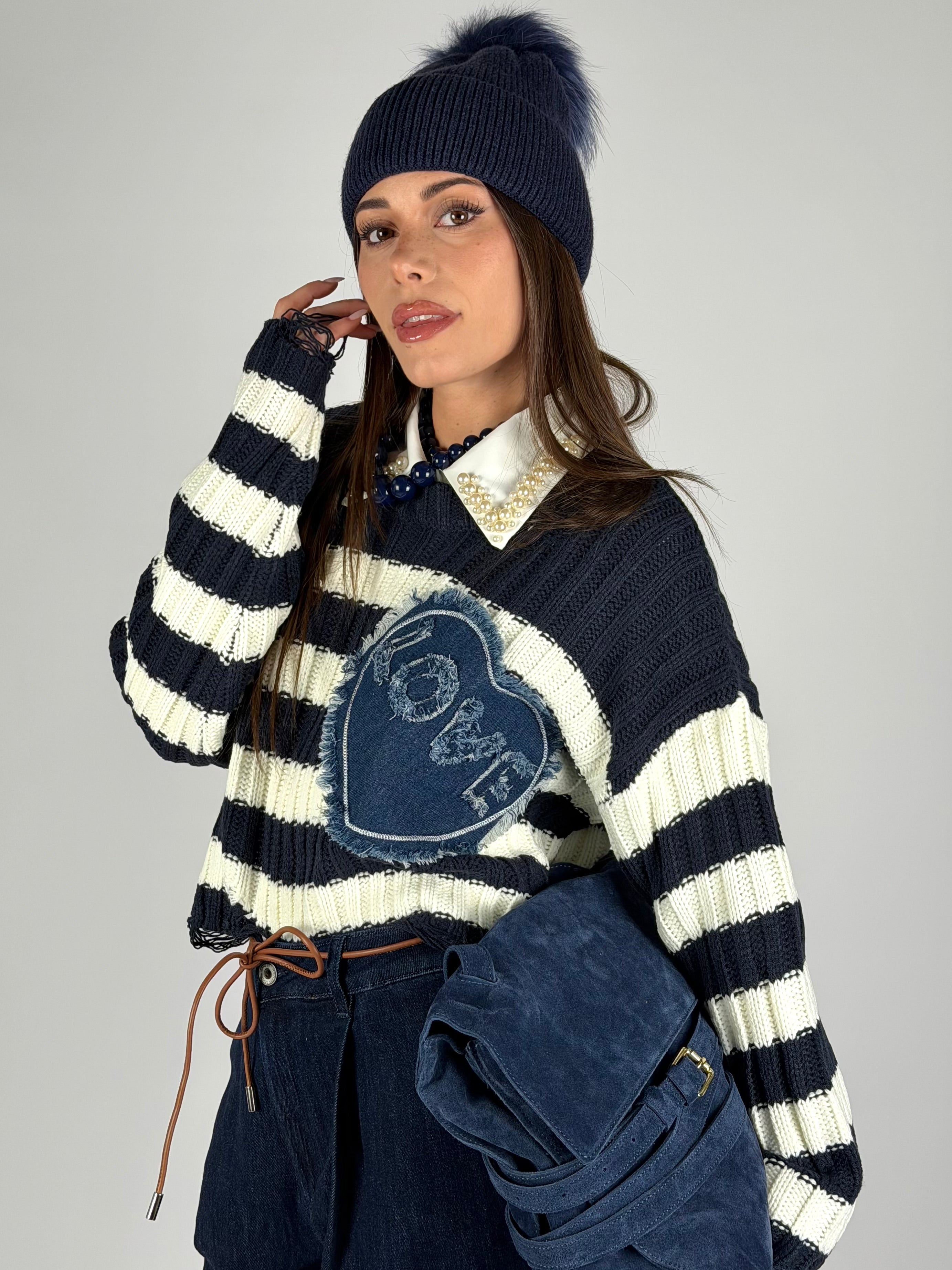 Maglia cuore denim blu