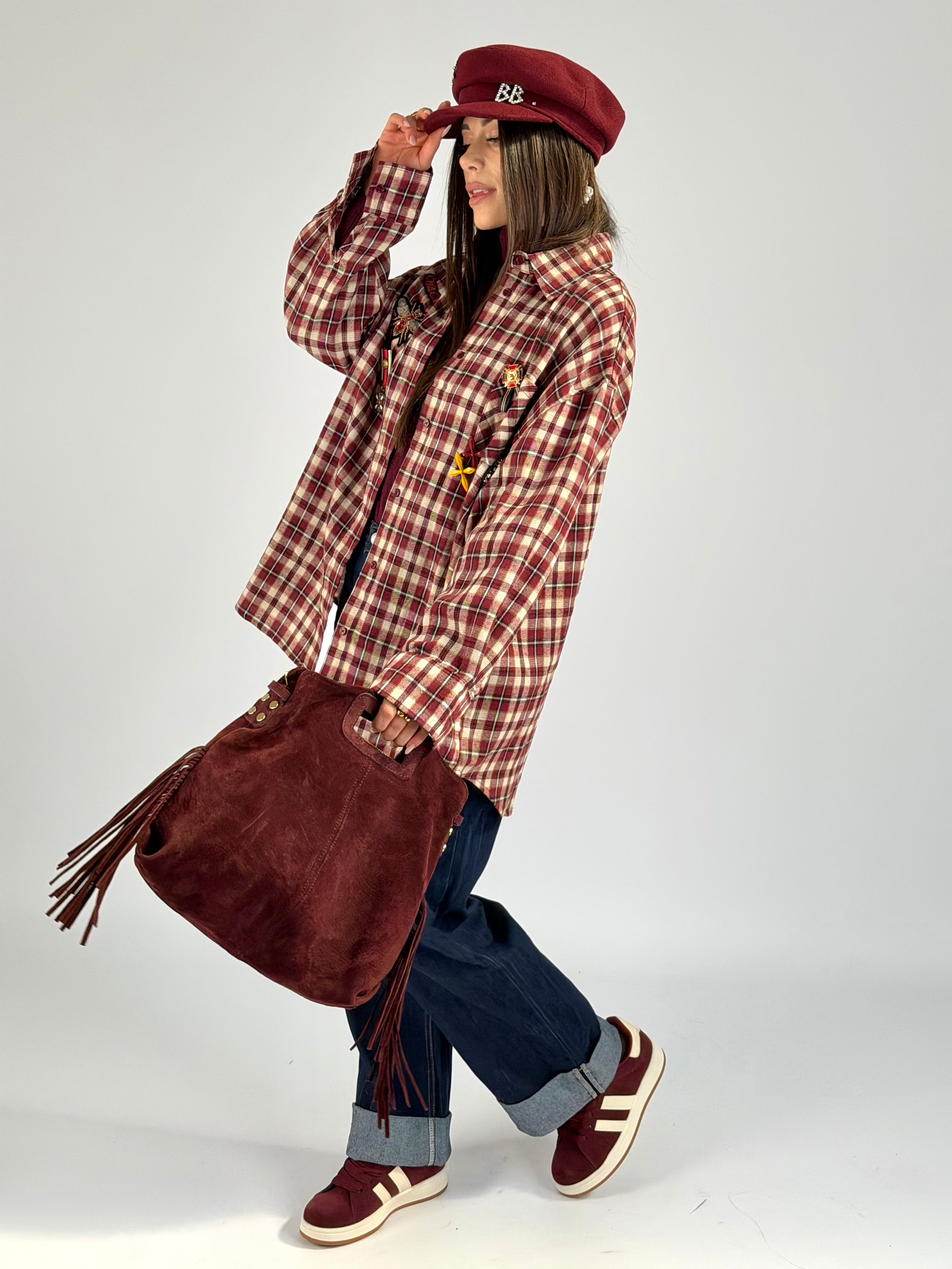 Camicia check spille bordeaux