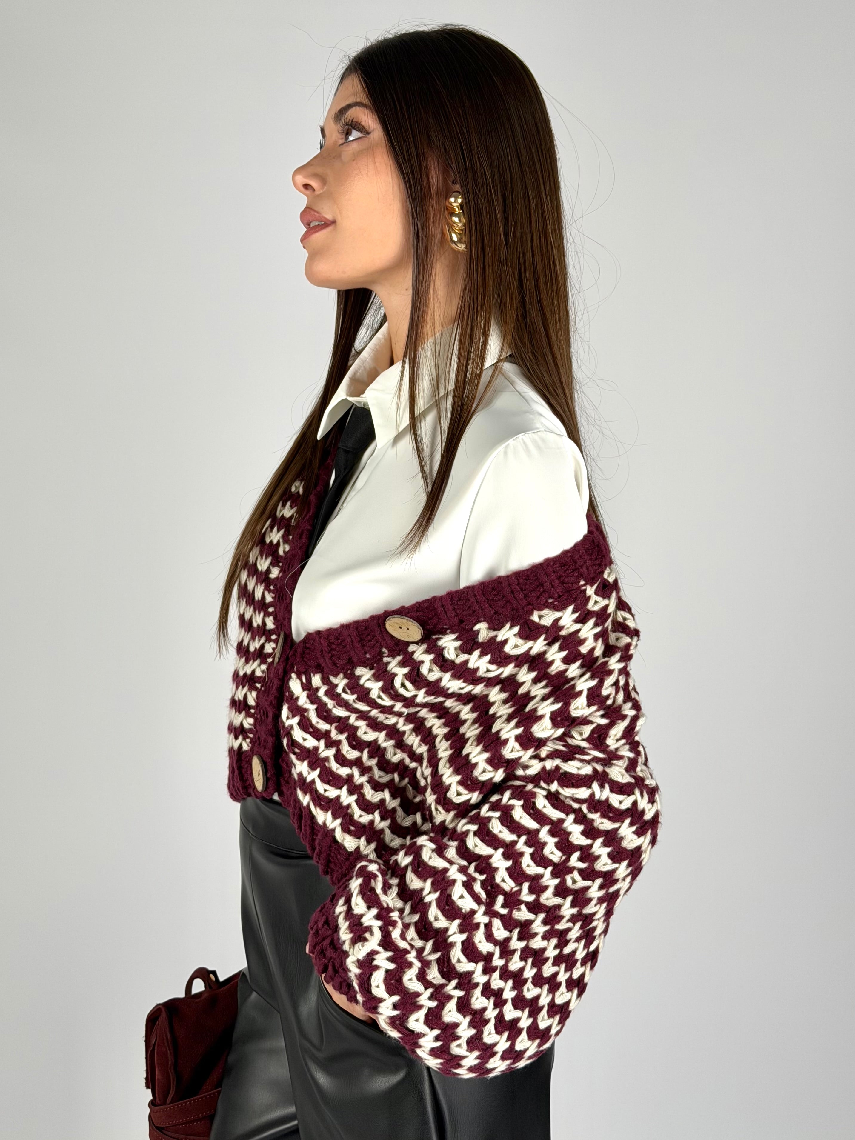 Maglione zig zag bordeaux