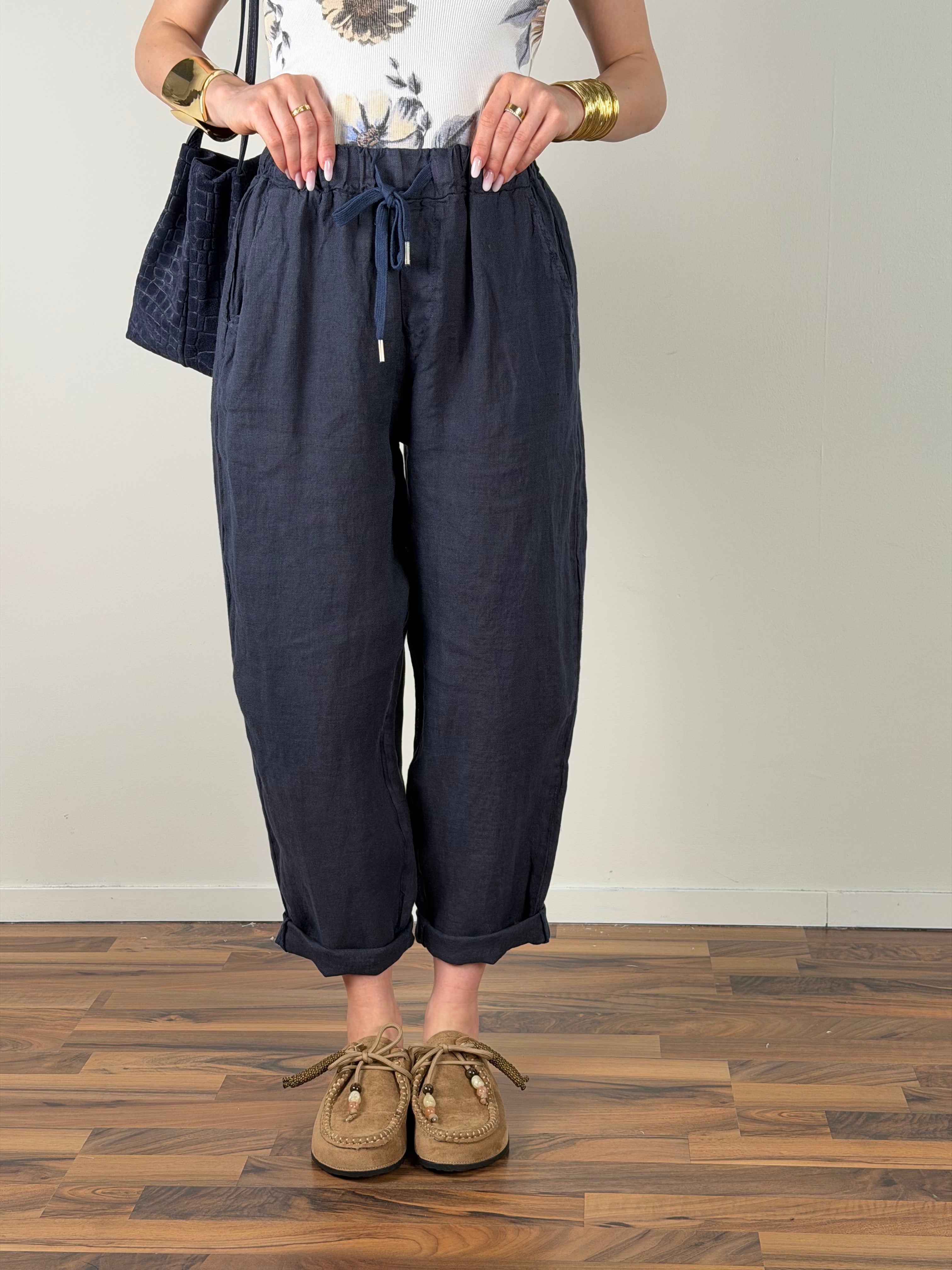 Pantalone lino Napoleone blu