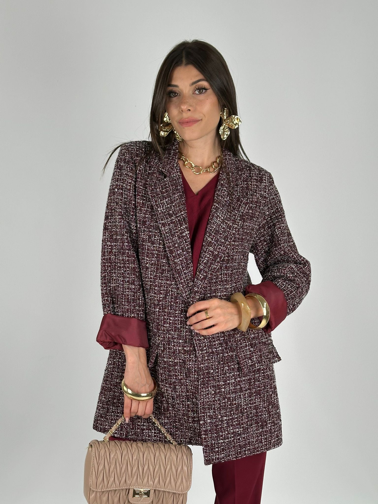 Giacca boucle elegant bordeaux