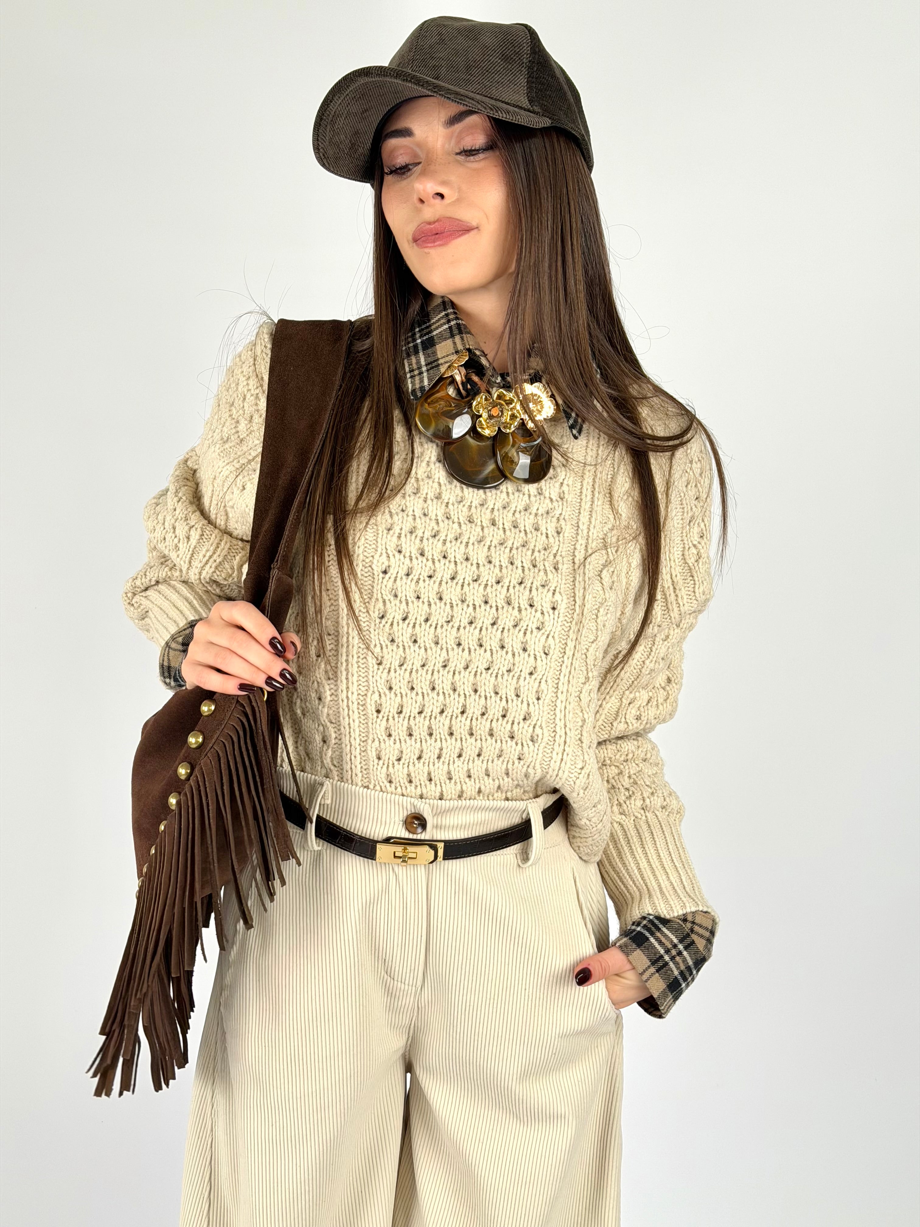 Maglia nido d’ape panna