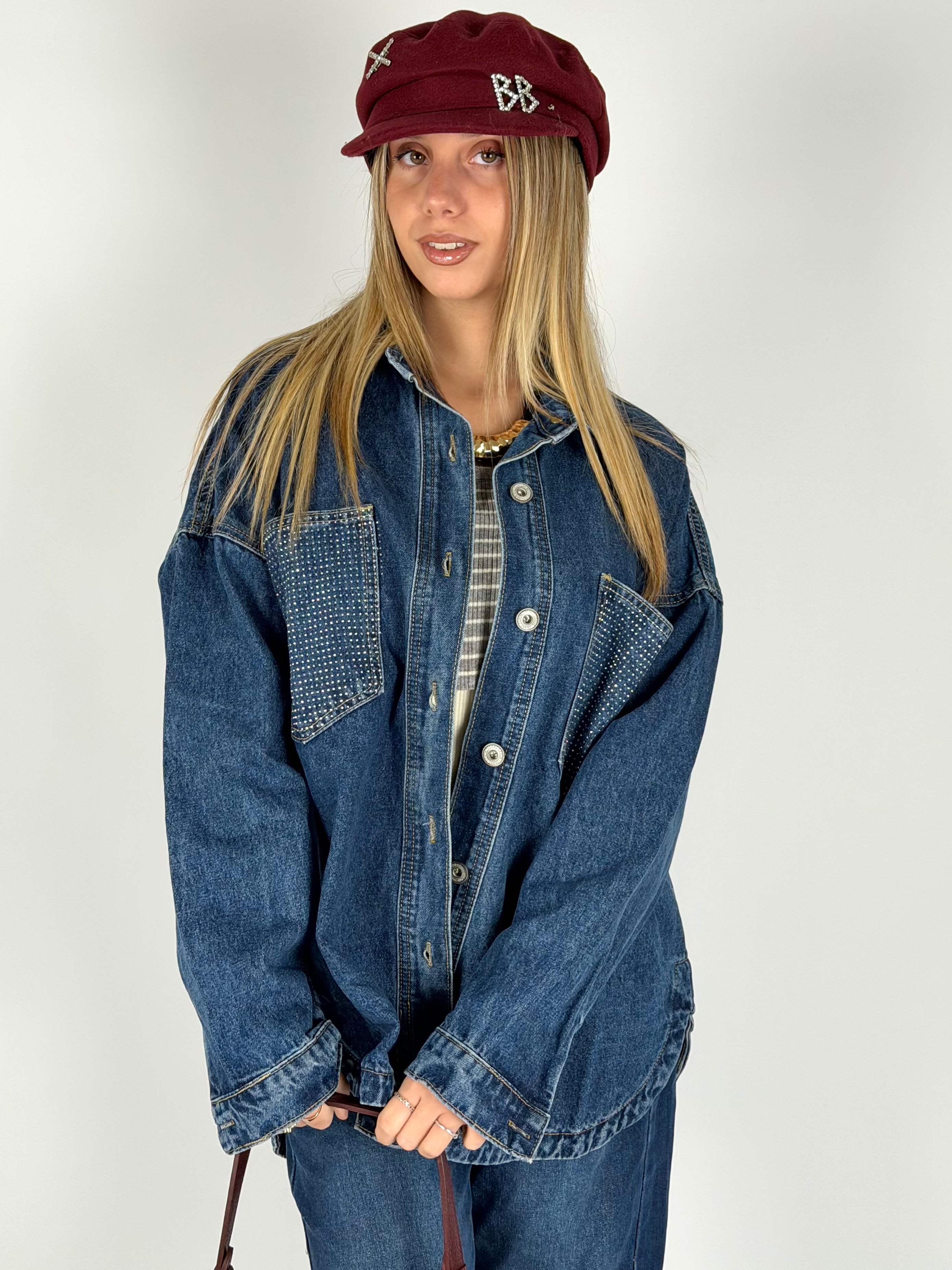 Camicia denim zirconi blu