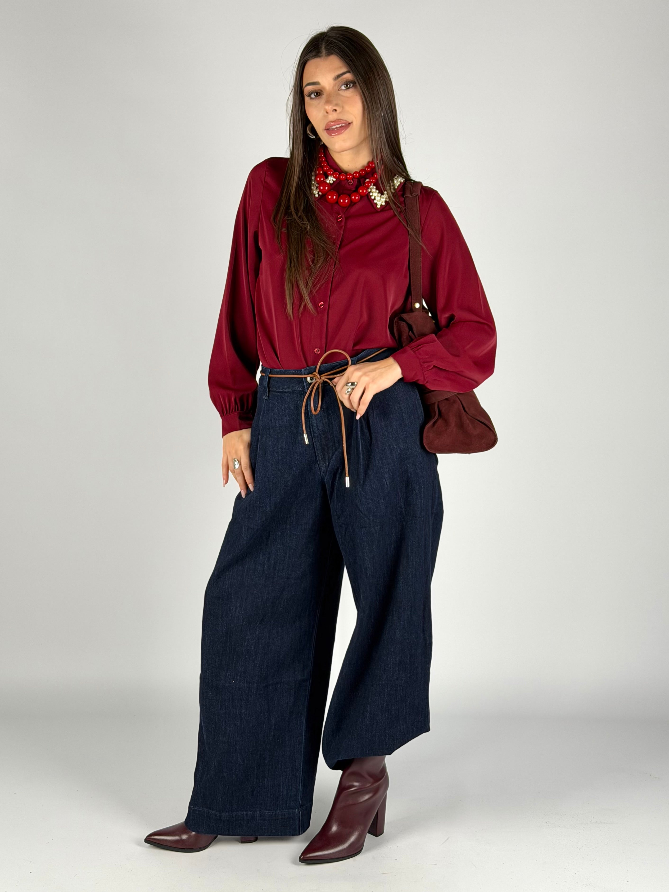 Camicia colletto perle bordeaux