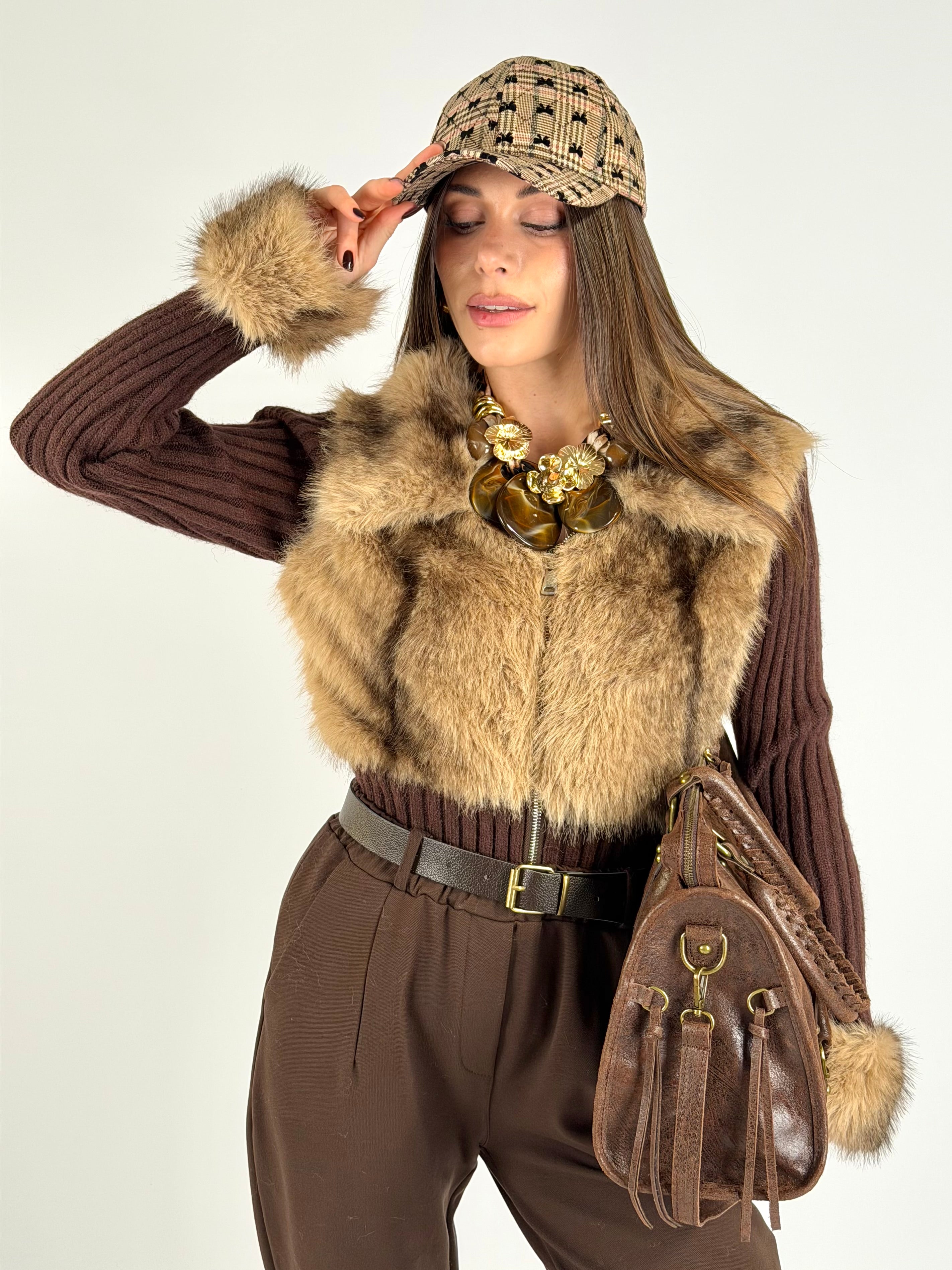 Maglia con pelliccia moro