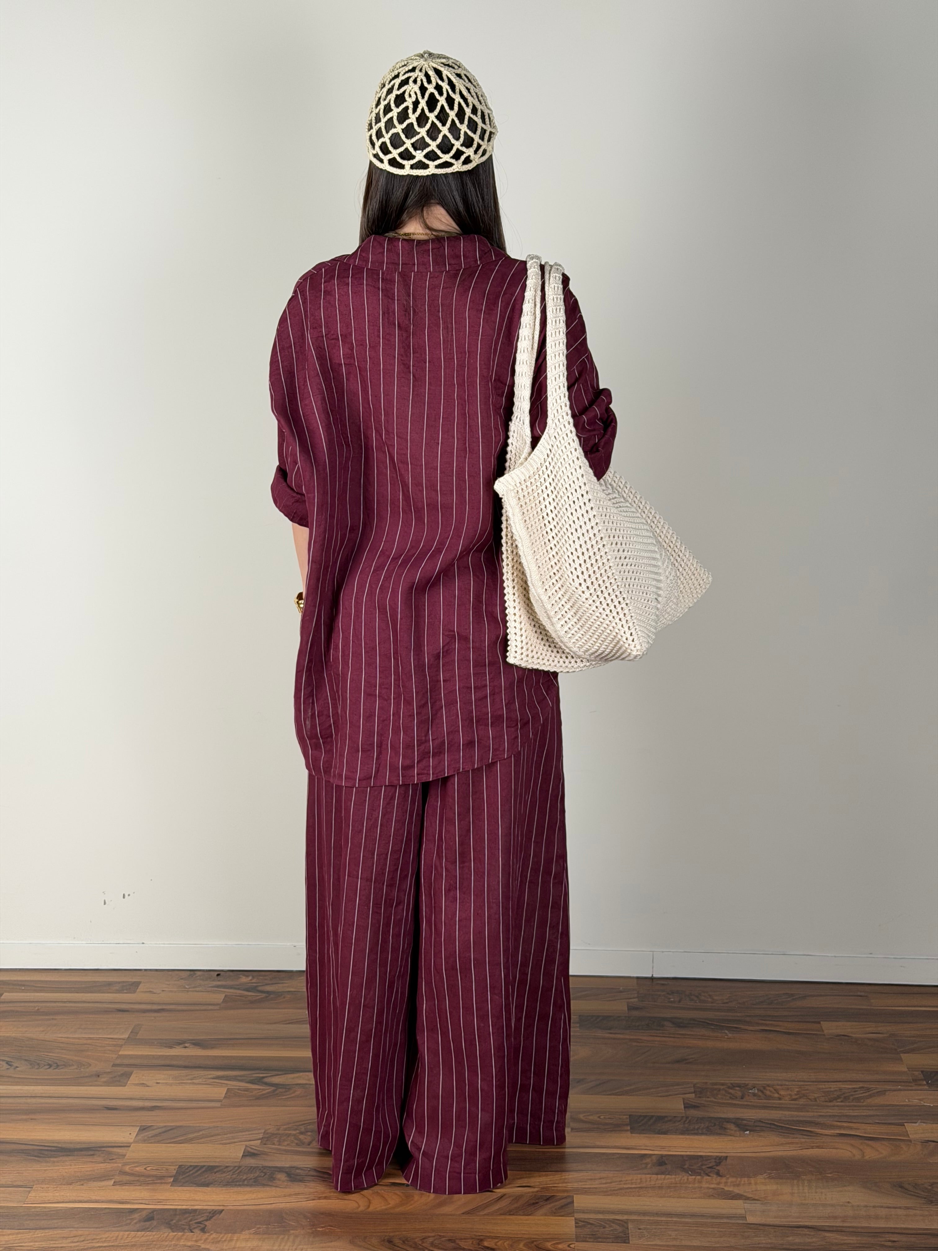 Camicia puro lino Margot bordeaux