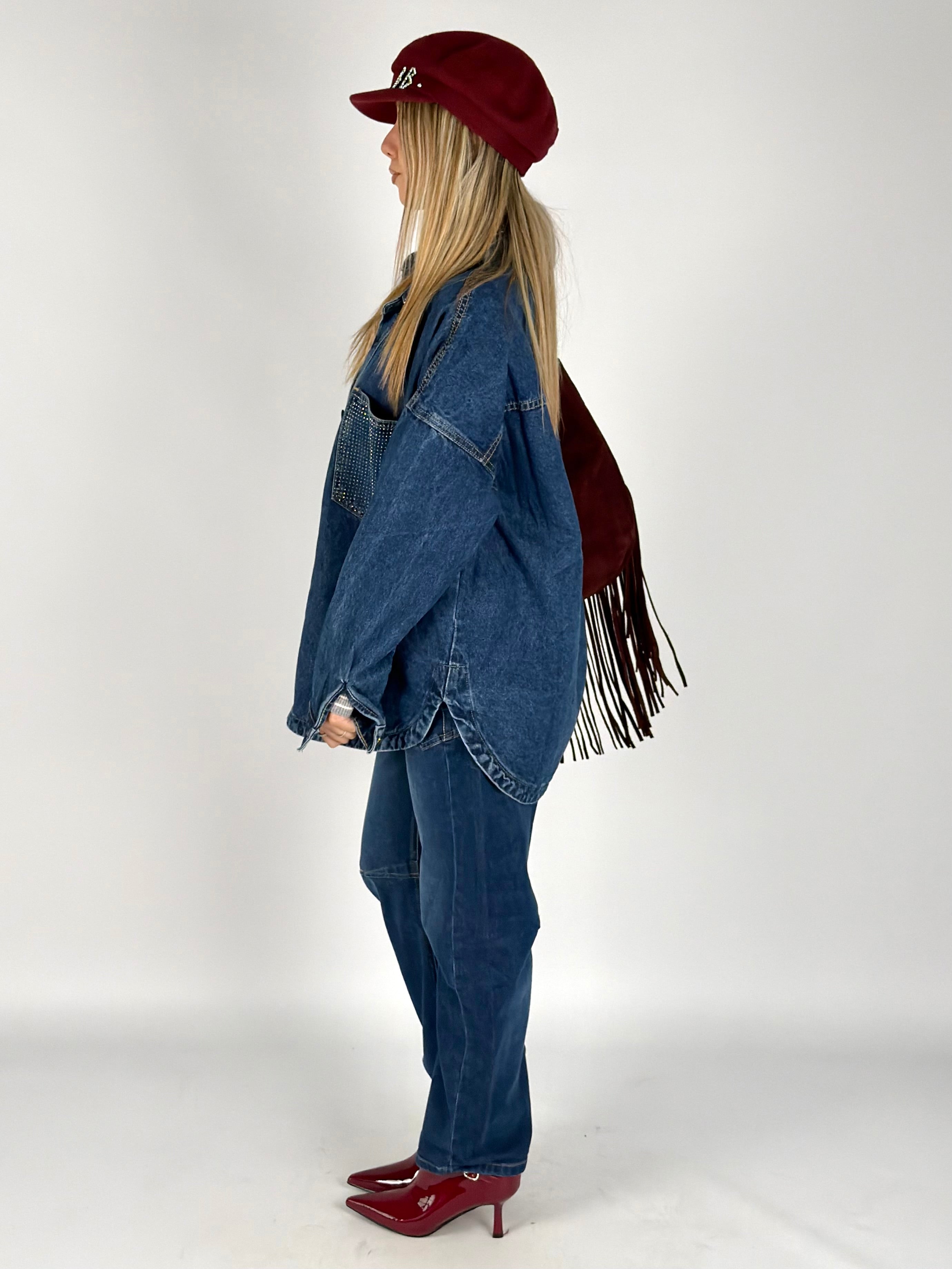 Camicia denim zirconi blu