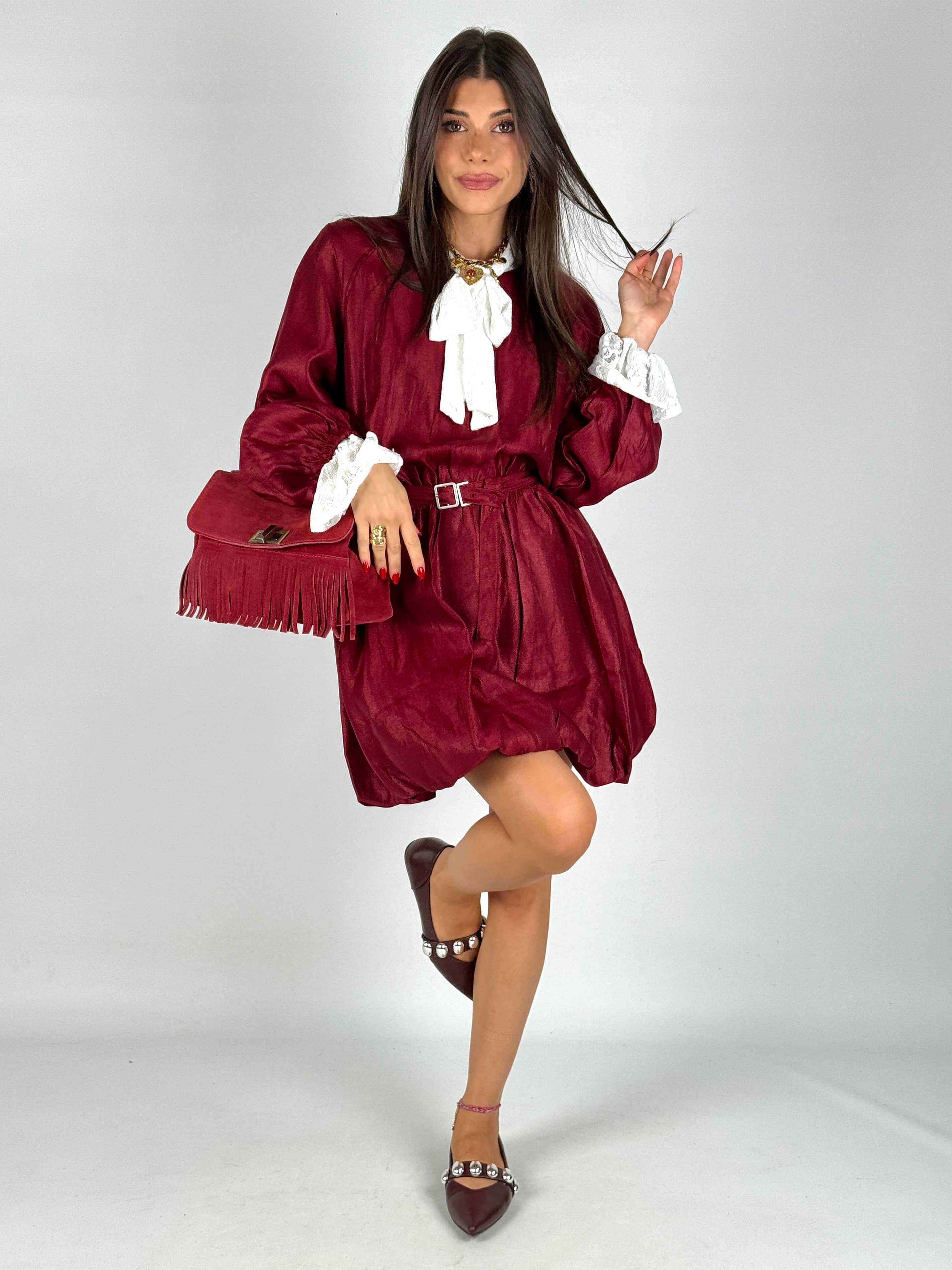 Abito a palloncino bordeaux