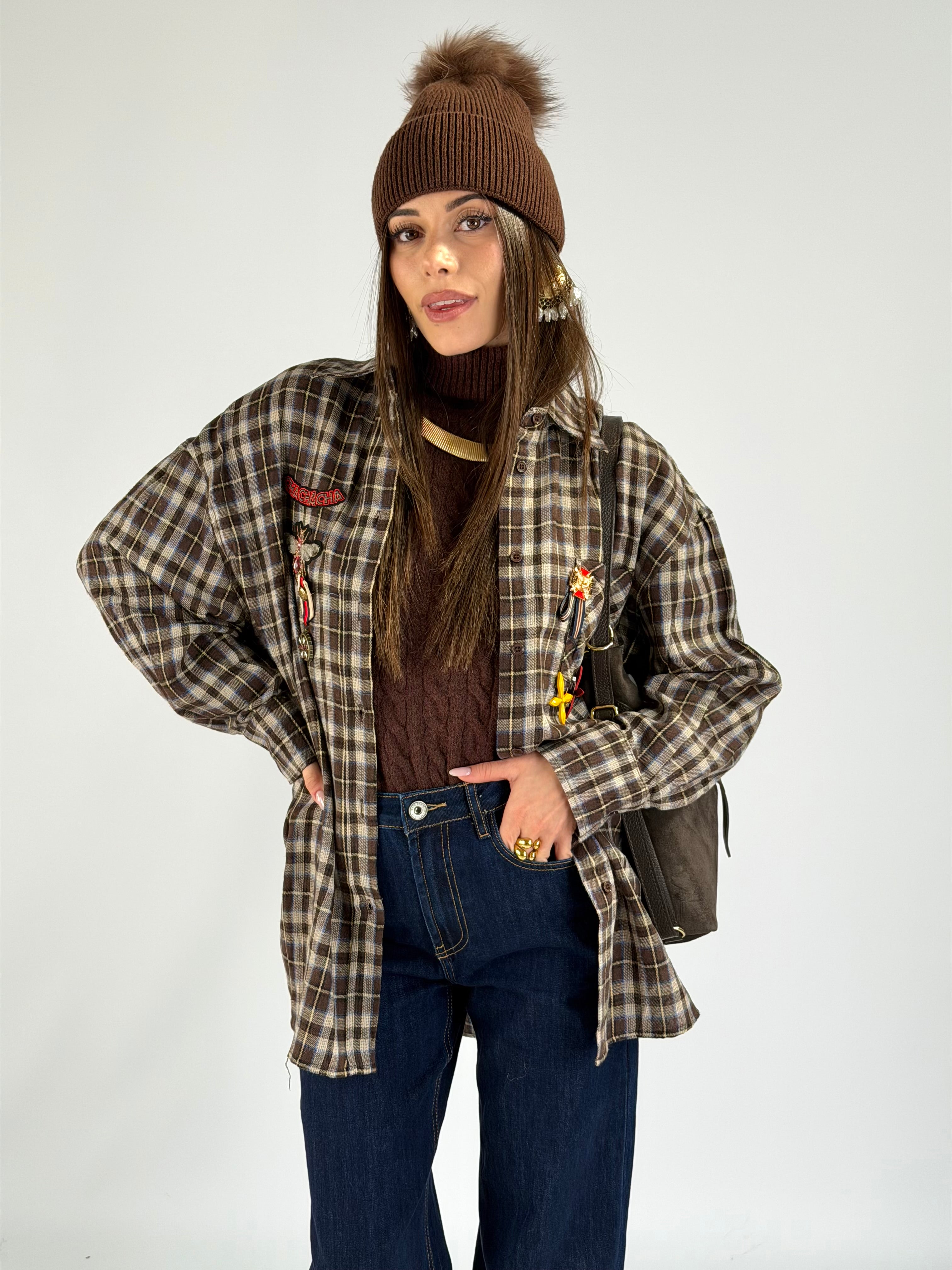 Camicia check spille moro