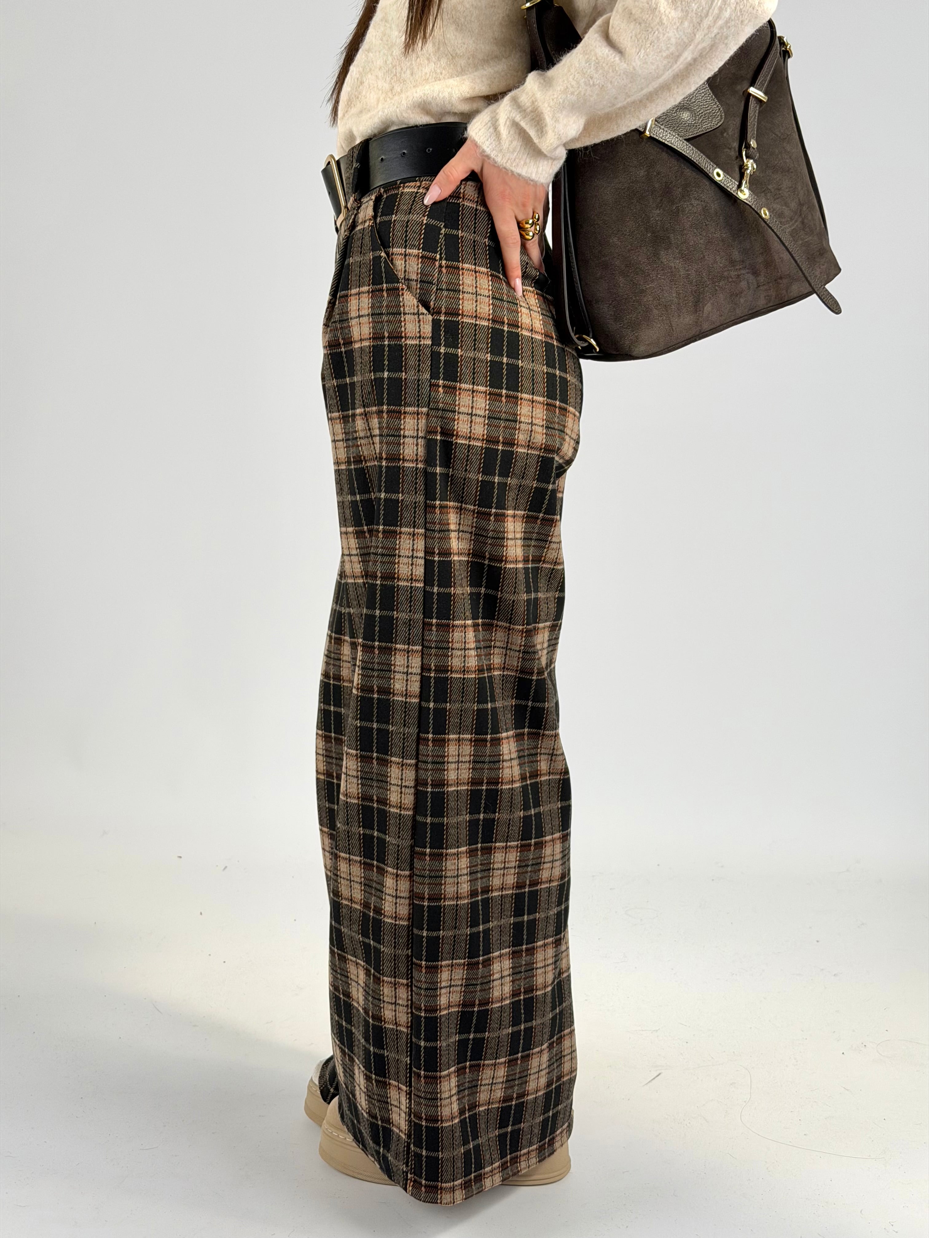 Pantalone quadri beige