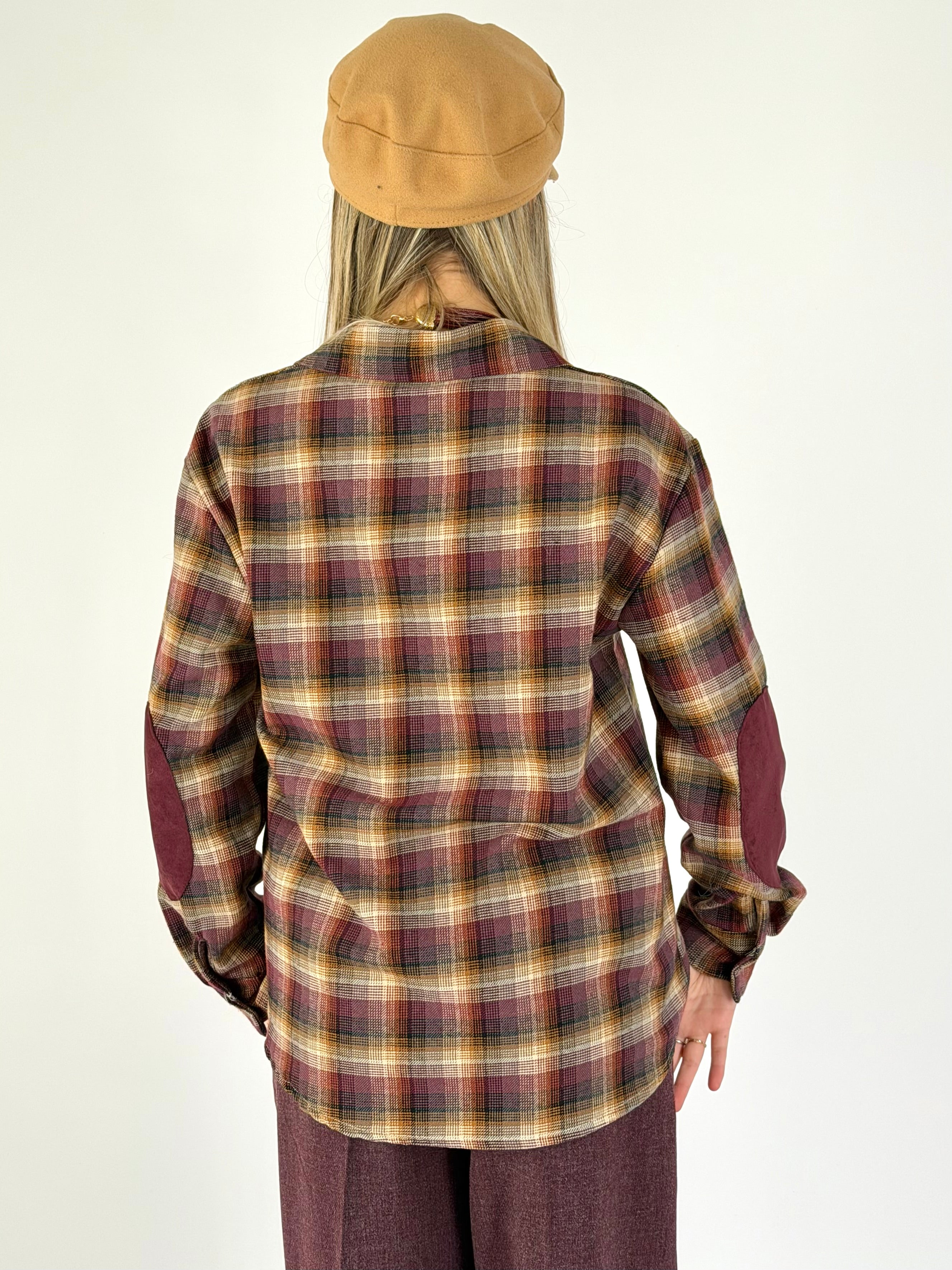 Camicia check taschino scamosciato bordeaux