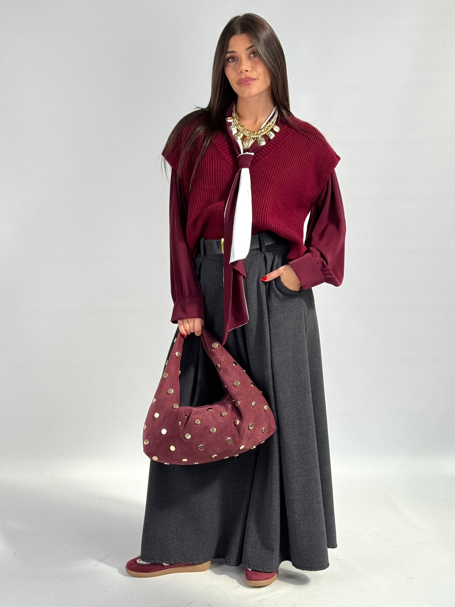 Gilet scollo a V bordeaux