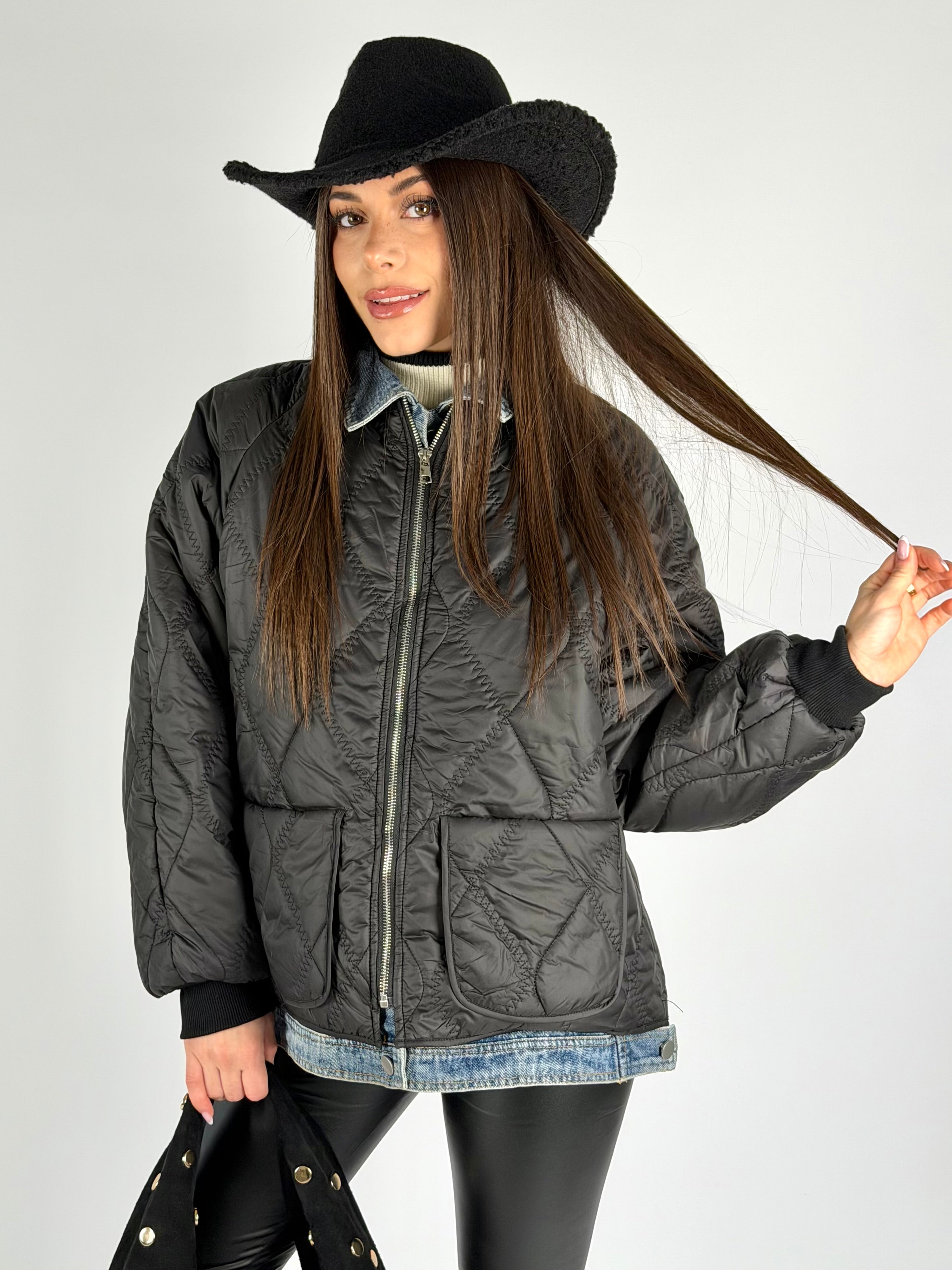 Piumino trapuntato denim nero