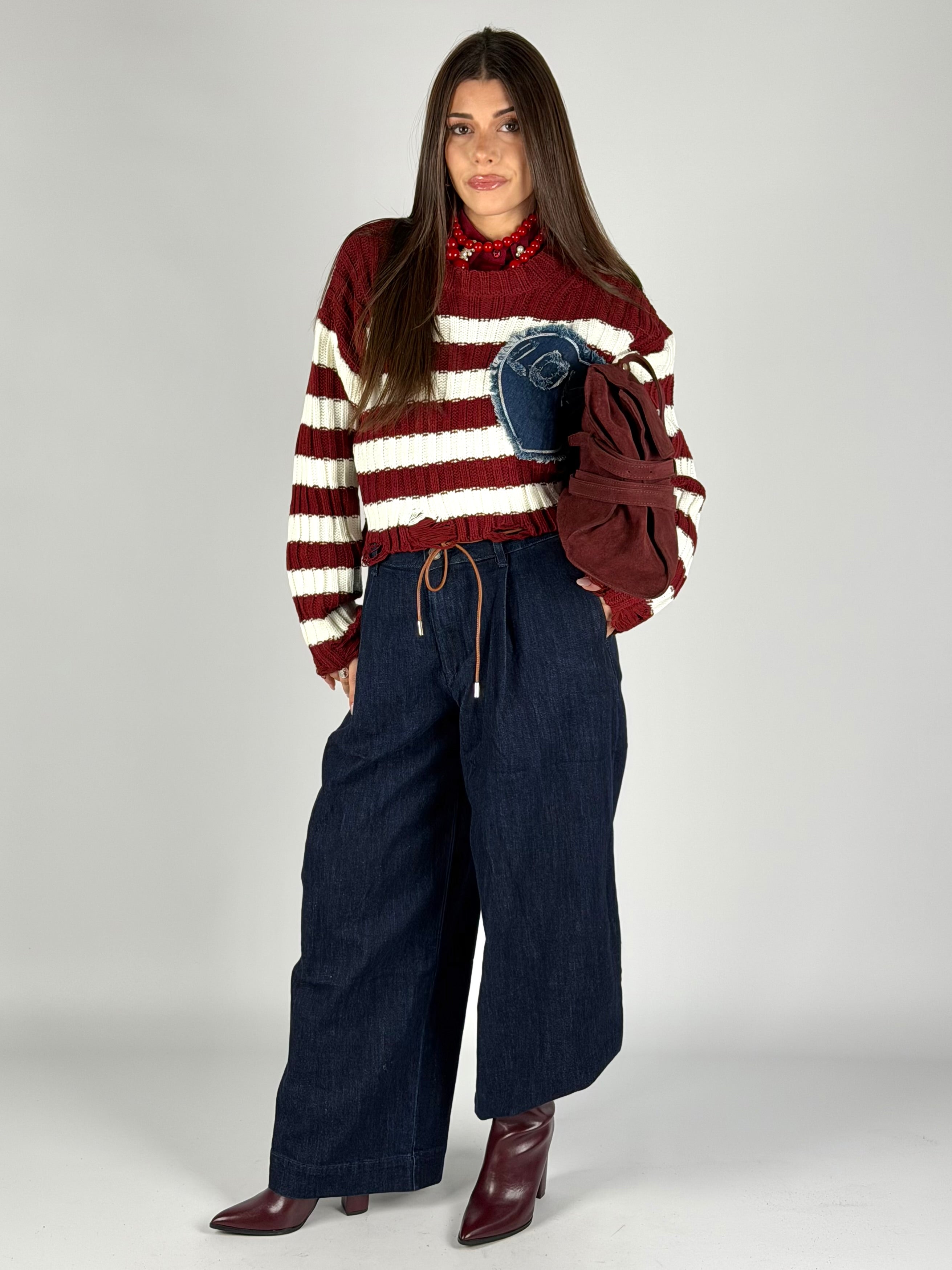 Maglia cuore denim bordeaux