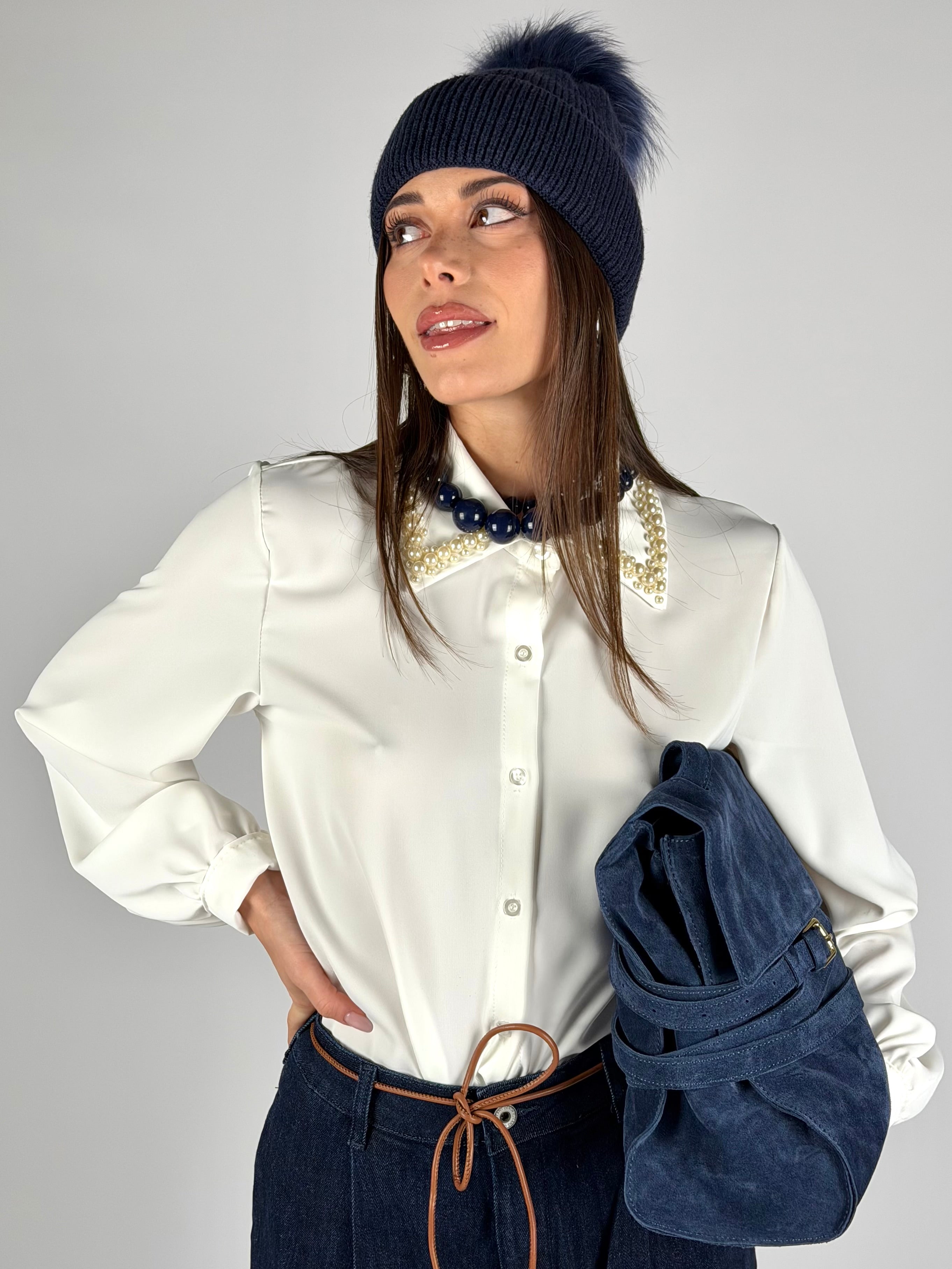 Camicia colletto perle bianca