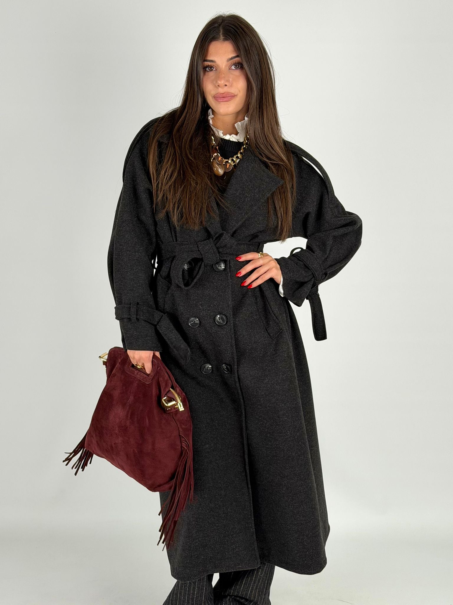 Maxi cappotto fiocco nero