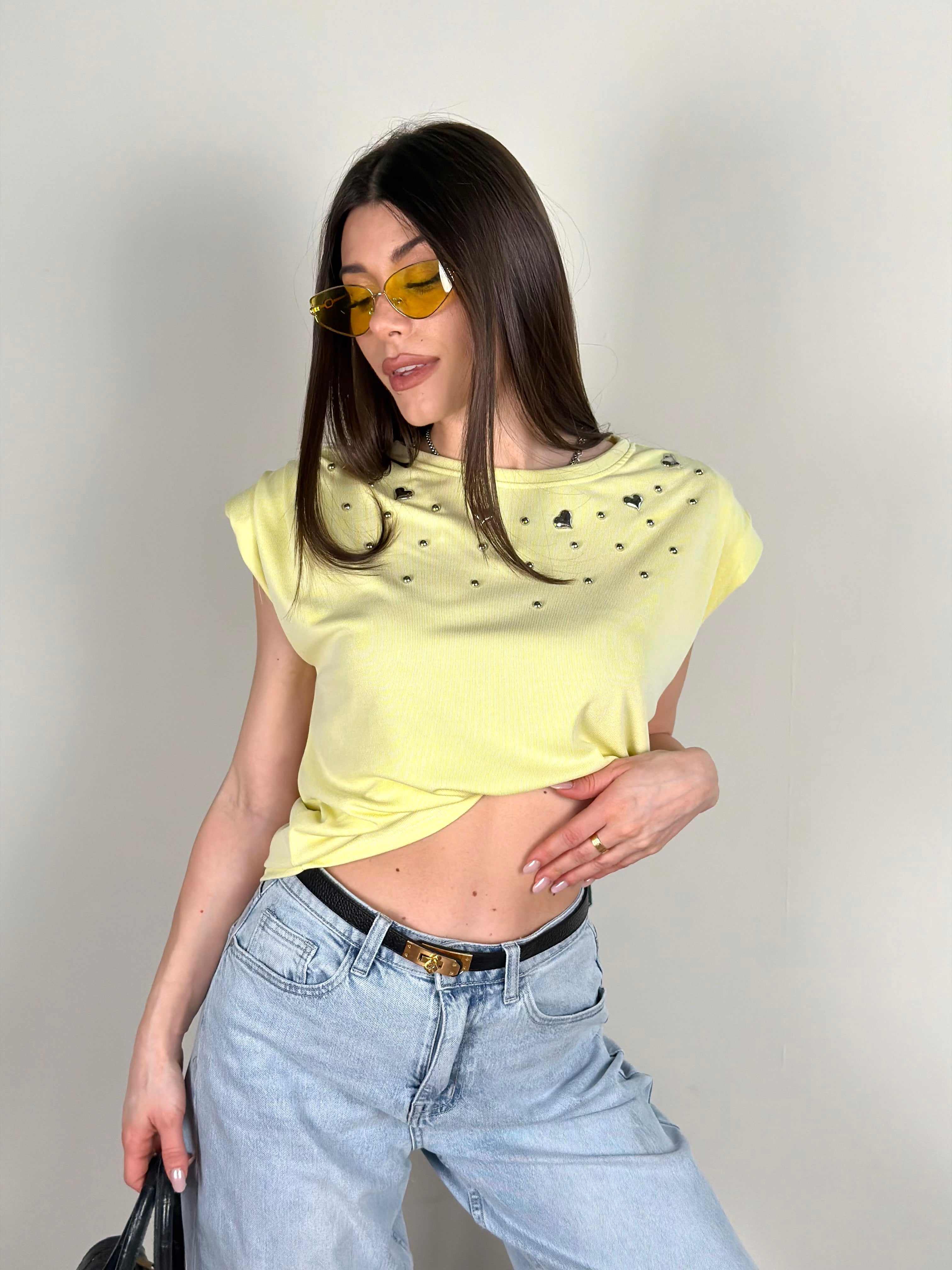 T-shirt cuori giallo