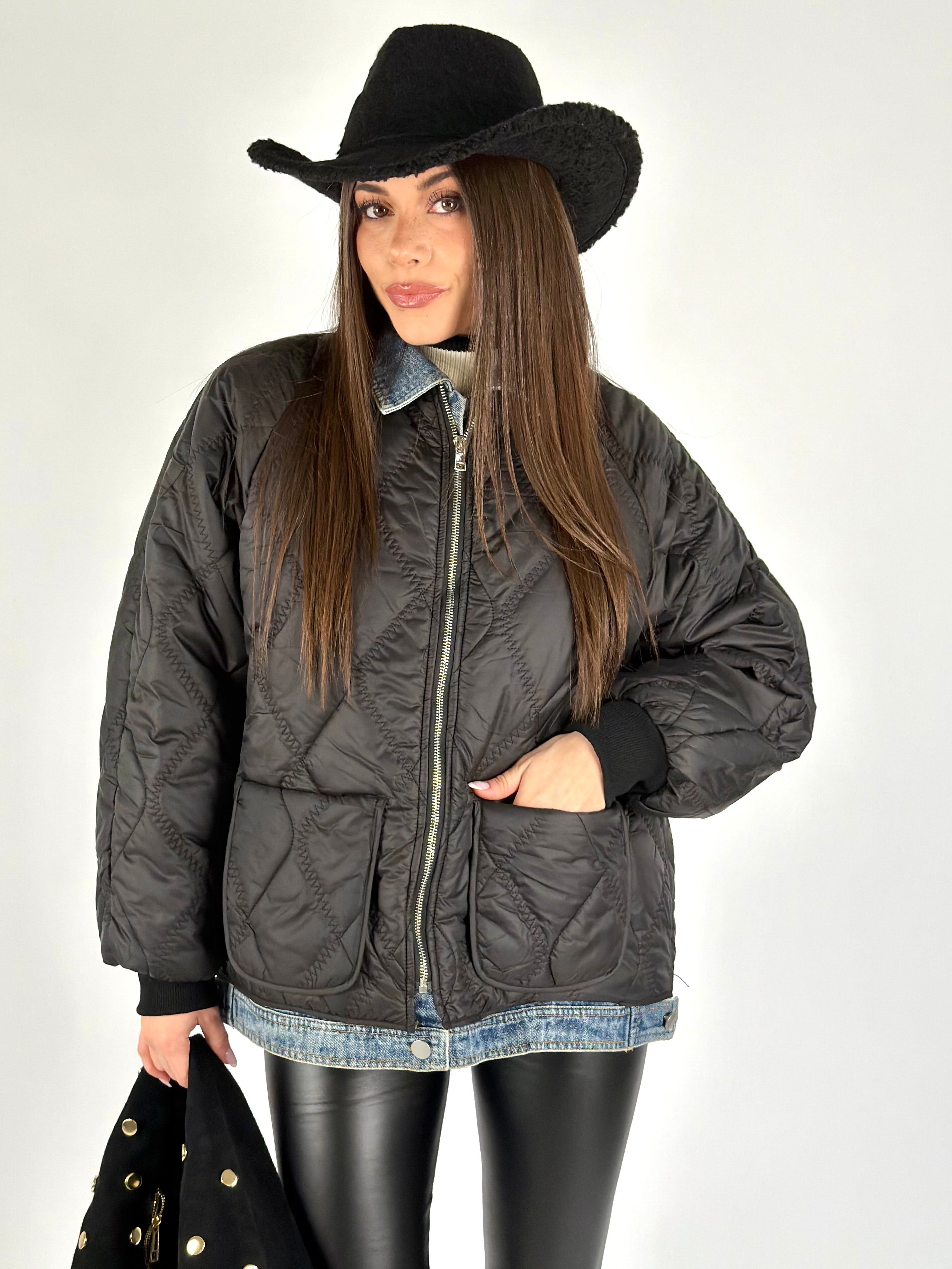 Piumino trapuntato denim nero