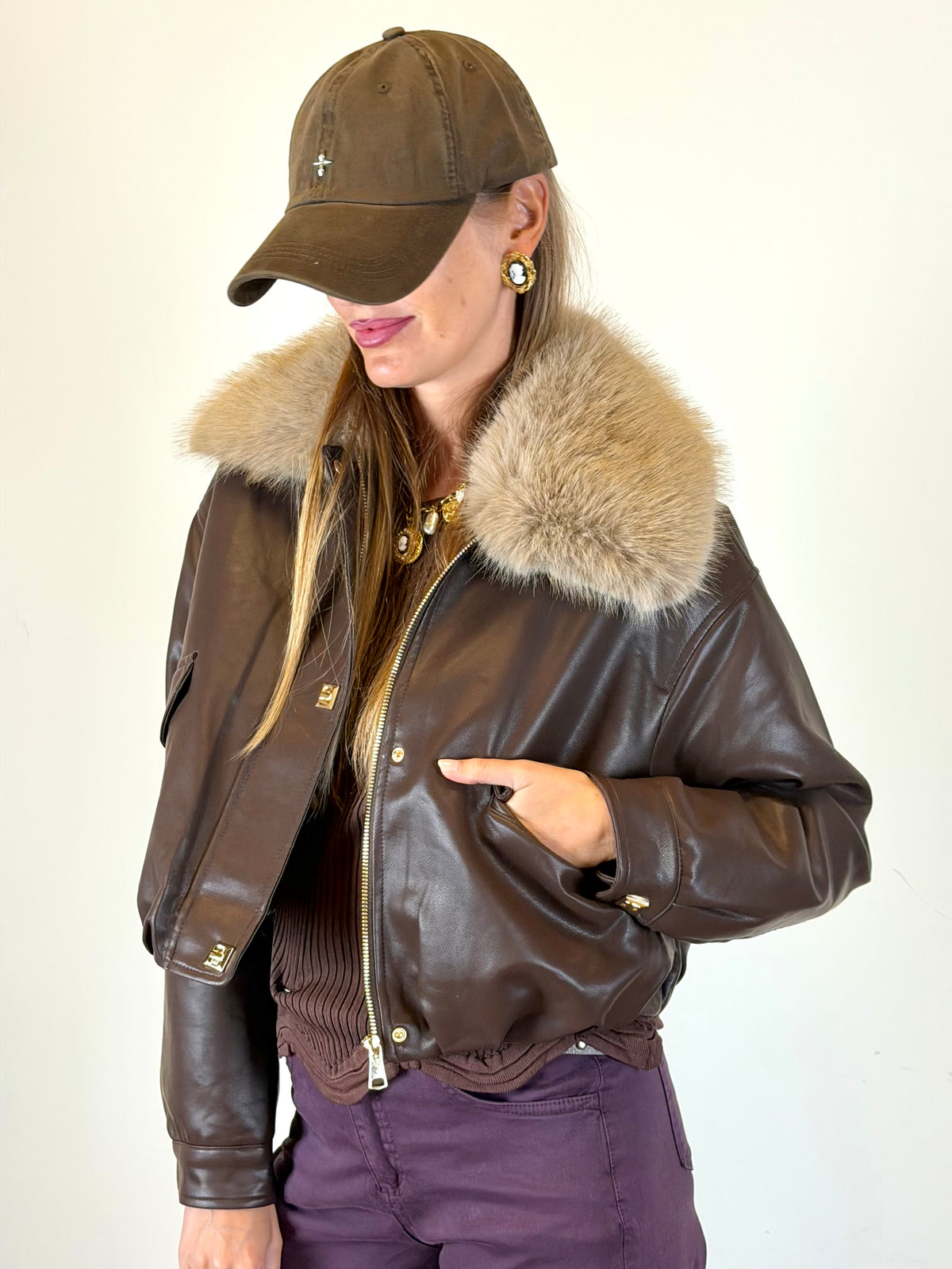 Giubbino collo pelliccia moro