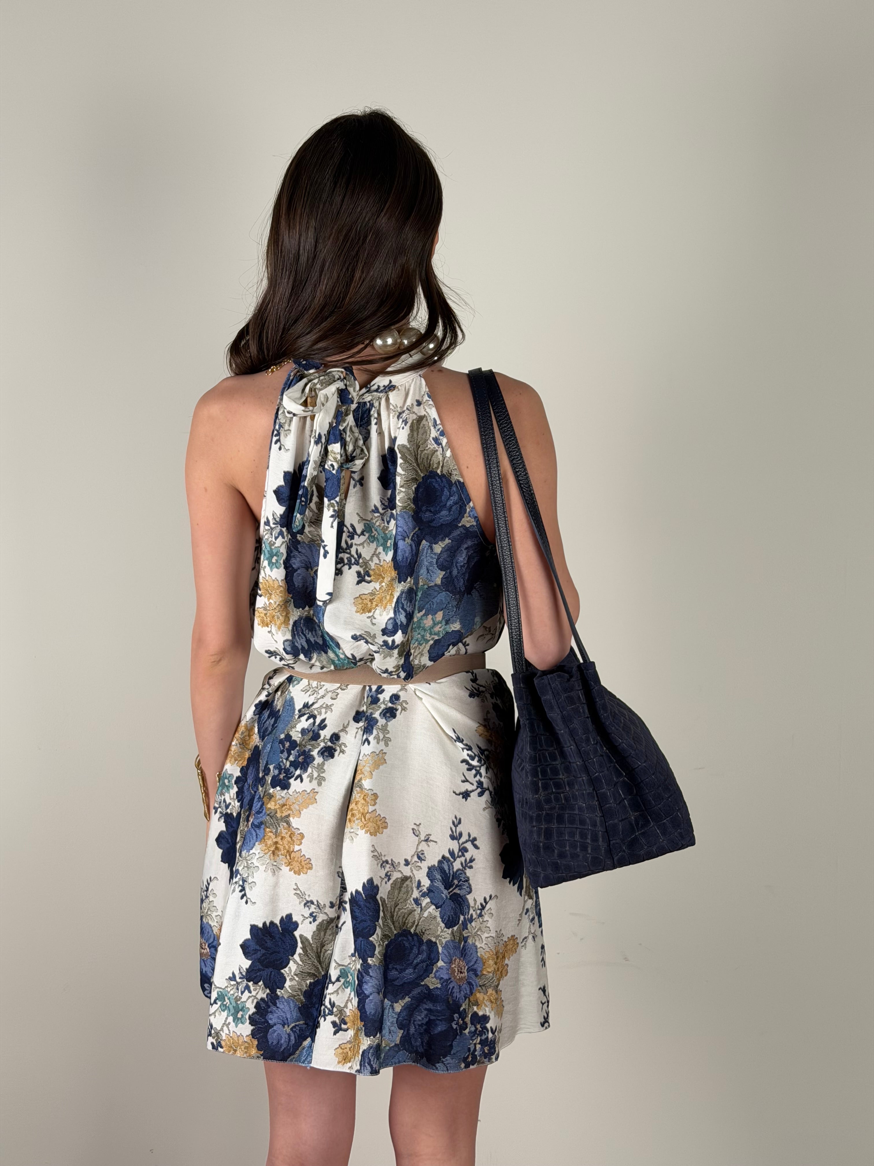 Abito trapezio fiori blu