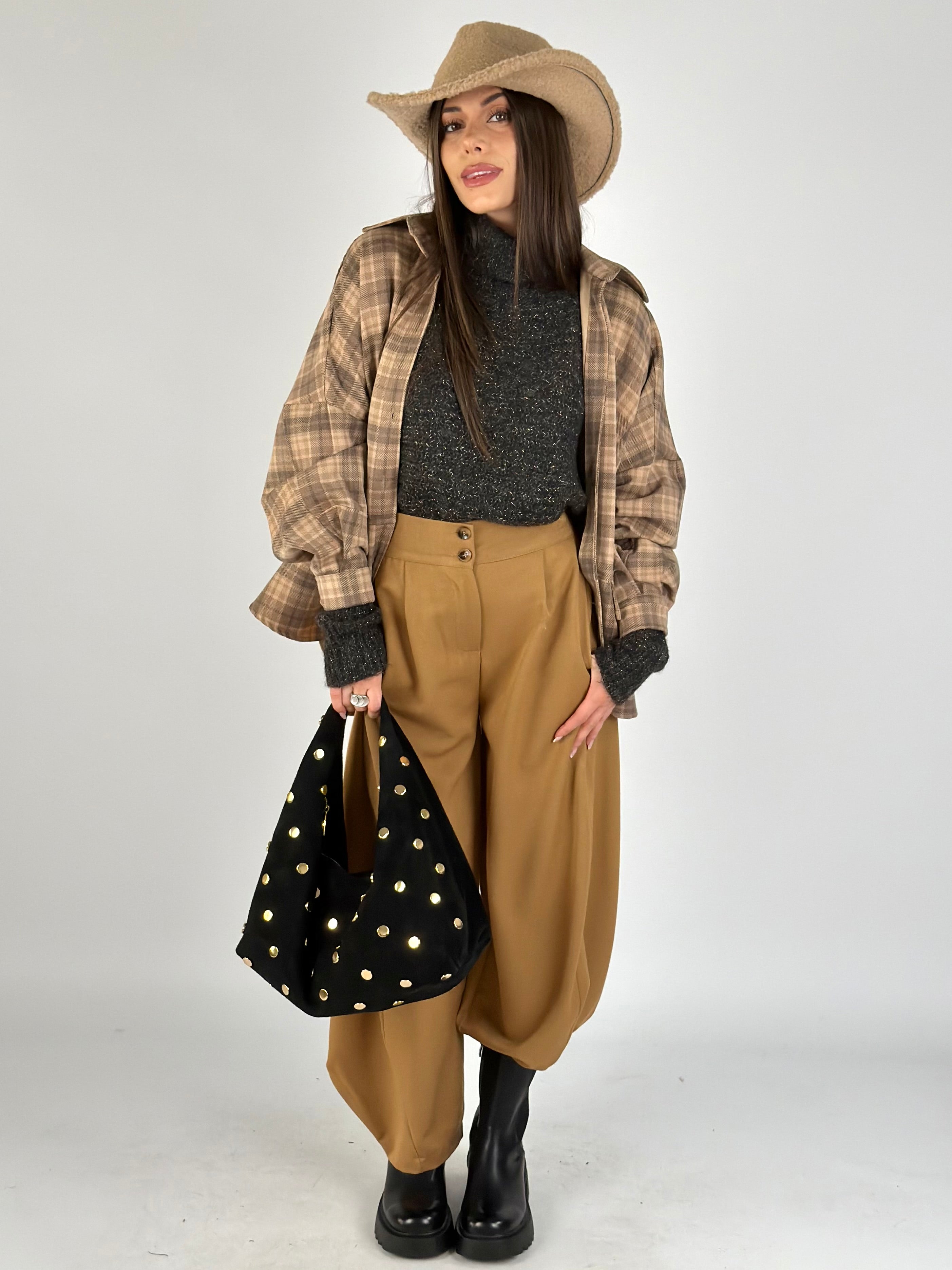 Camicia check parigina tabacco