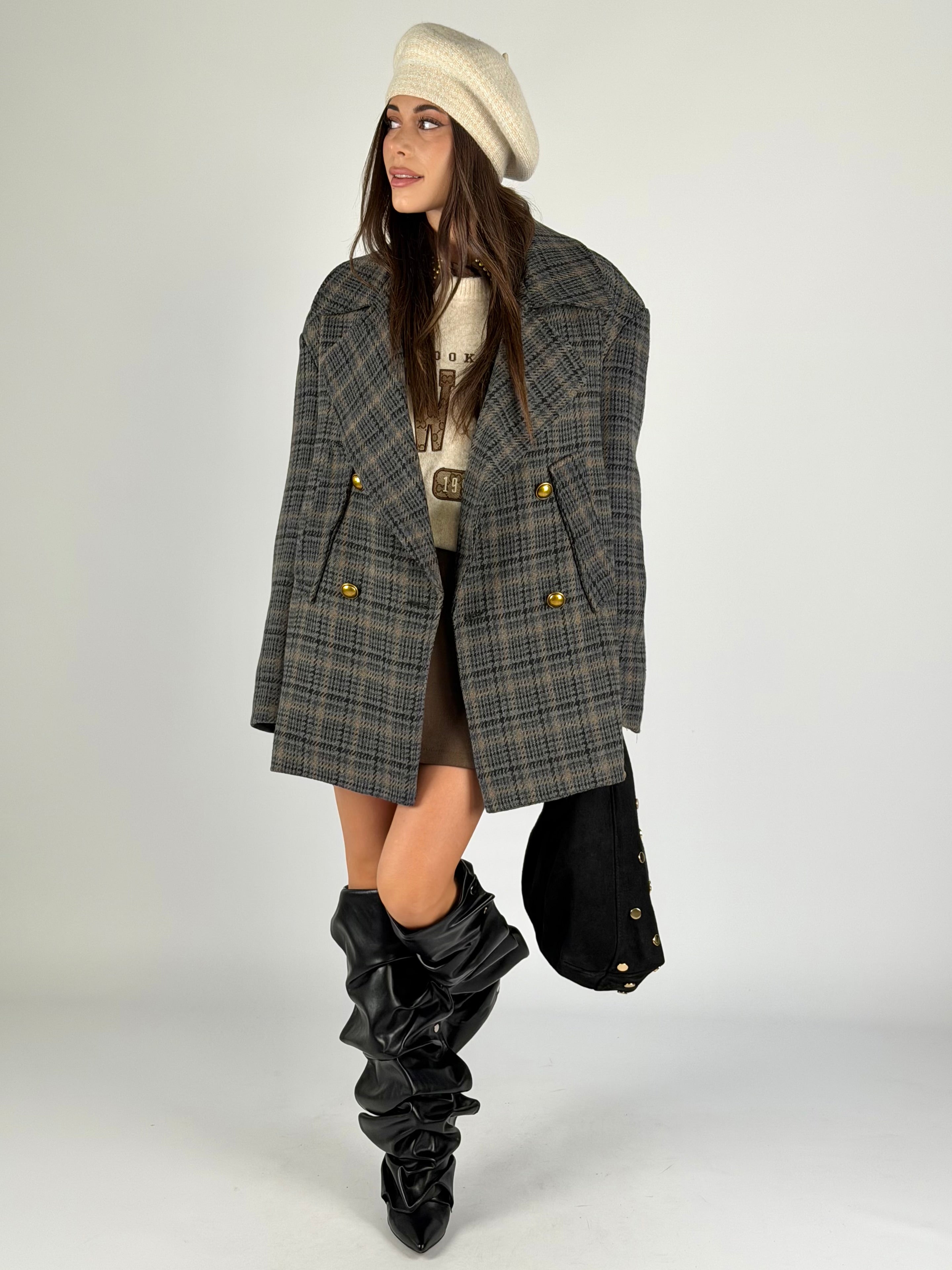 Cappotto check doppio petto