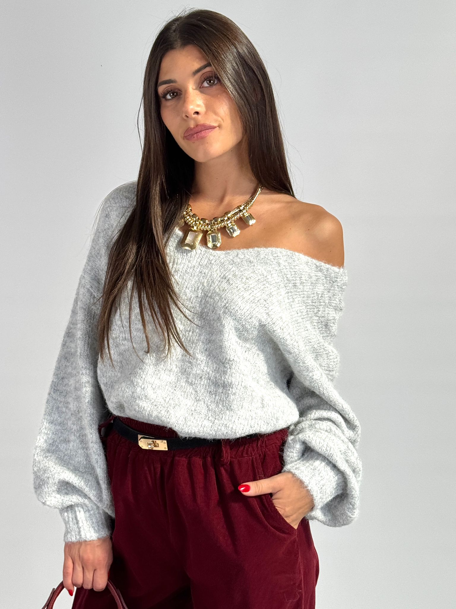 Maglioncino fiocco grigio