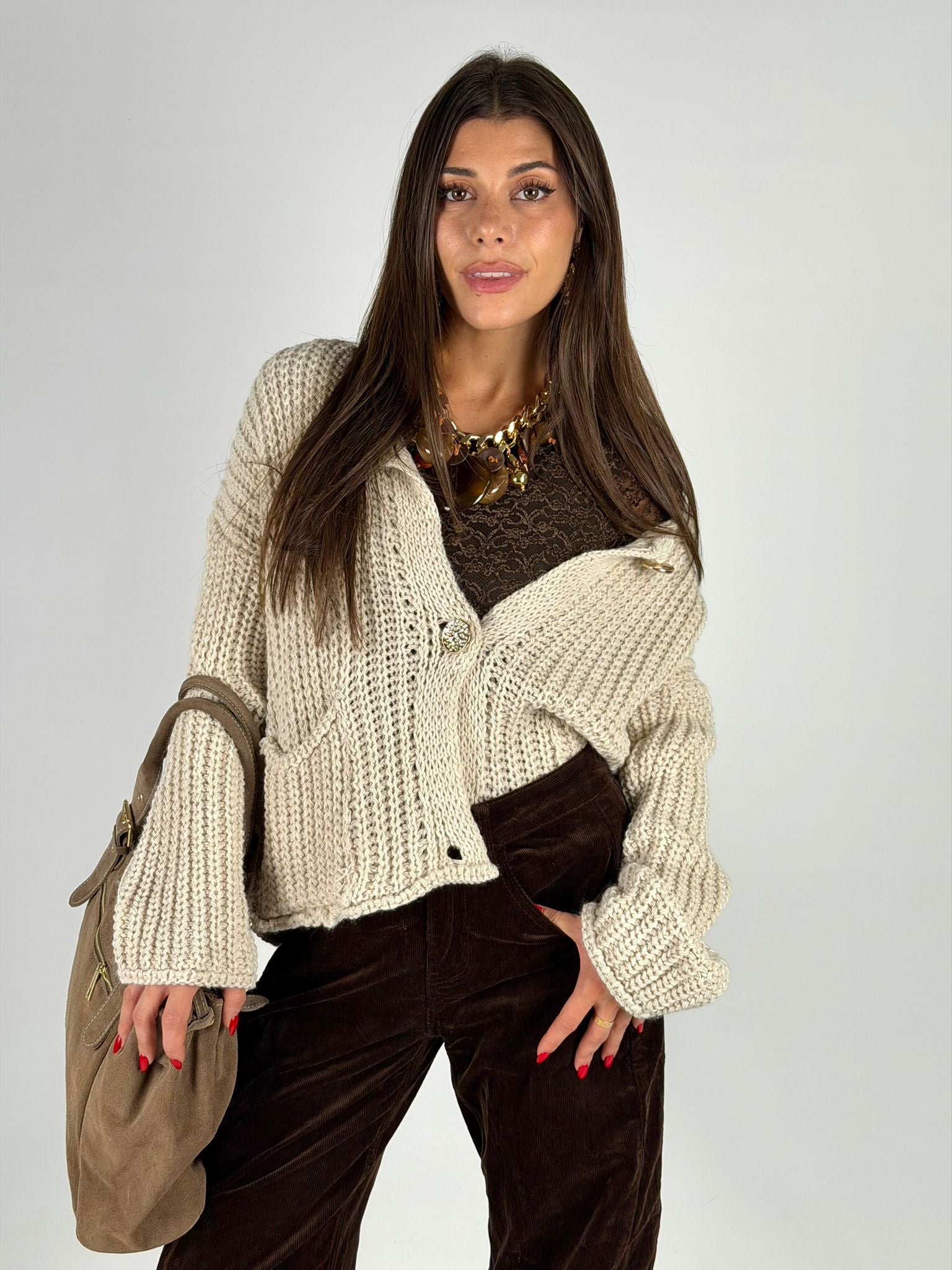 Cardigan con tasca beige