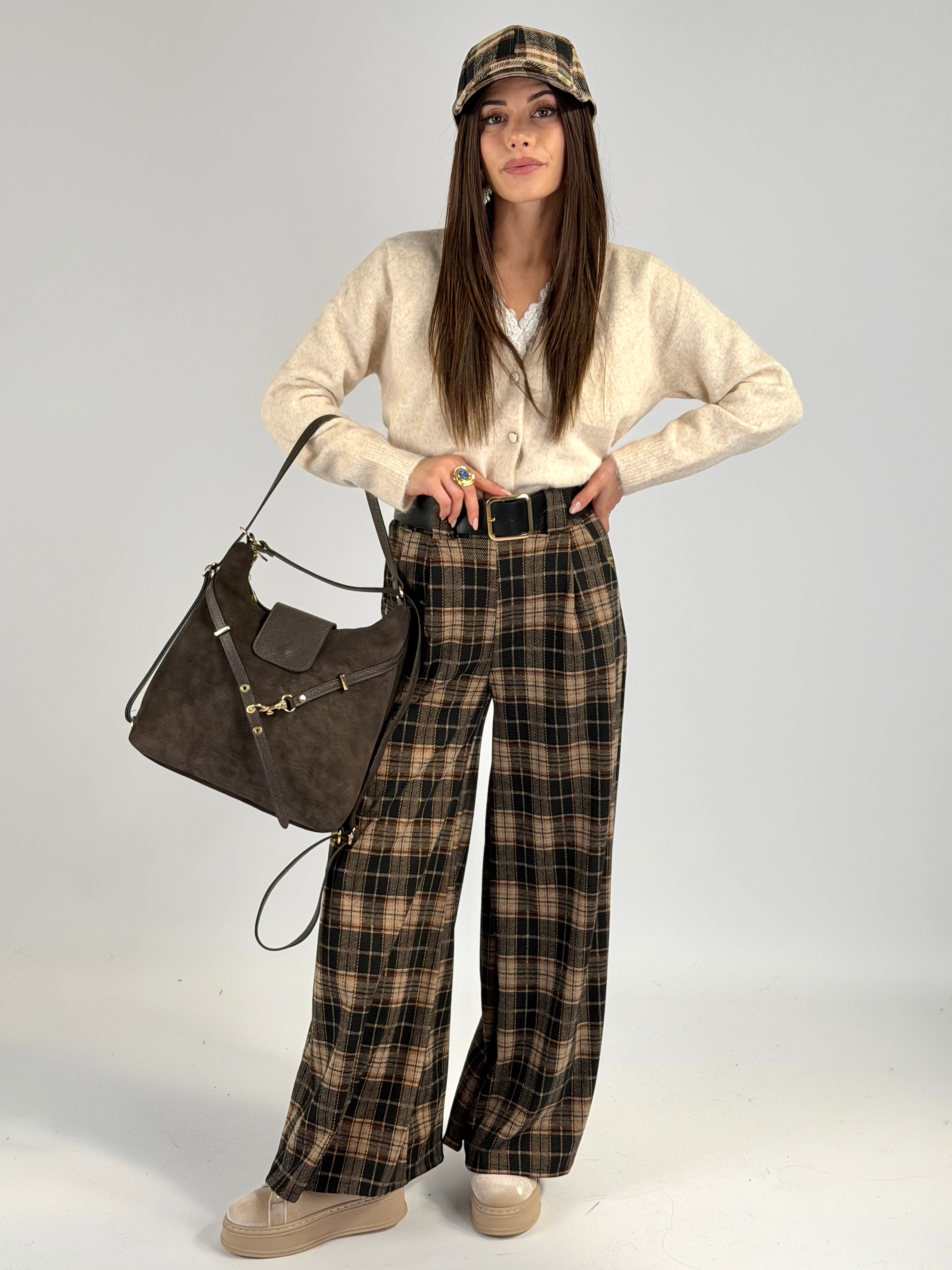 Pantalone quadri beige