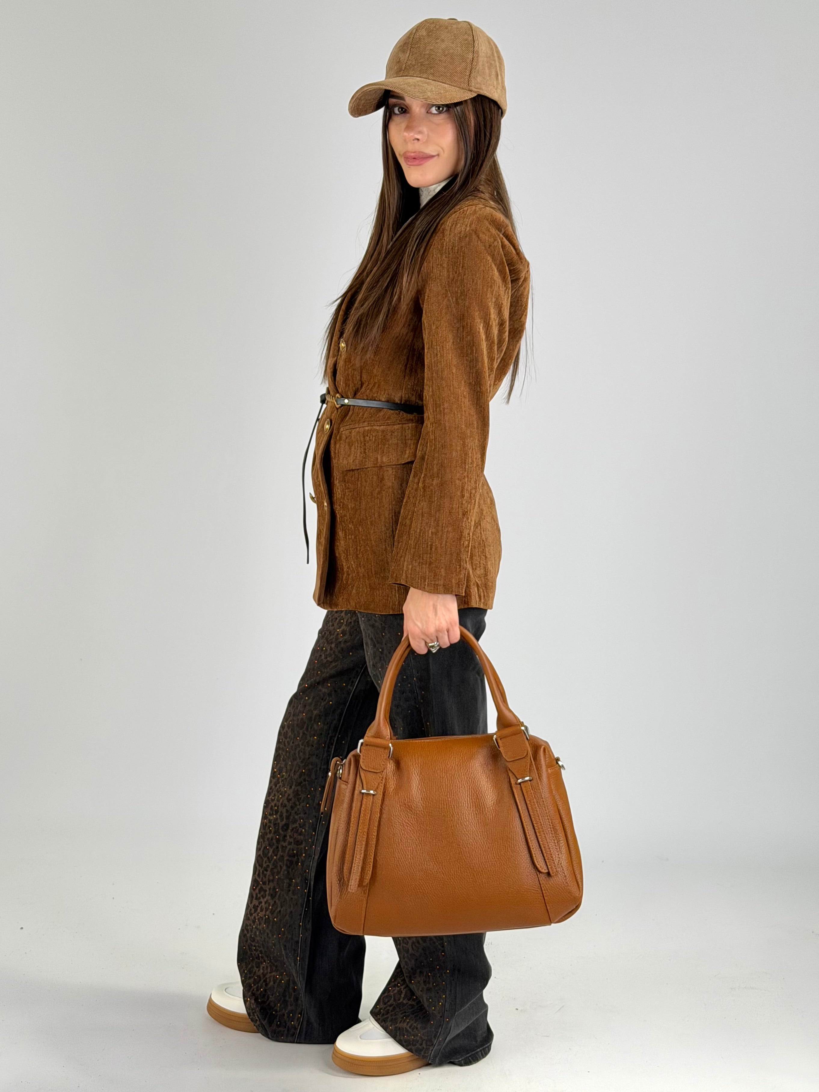 Giacca scamosciata doppio petto tabacco